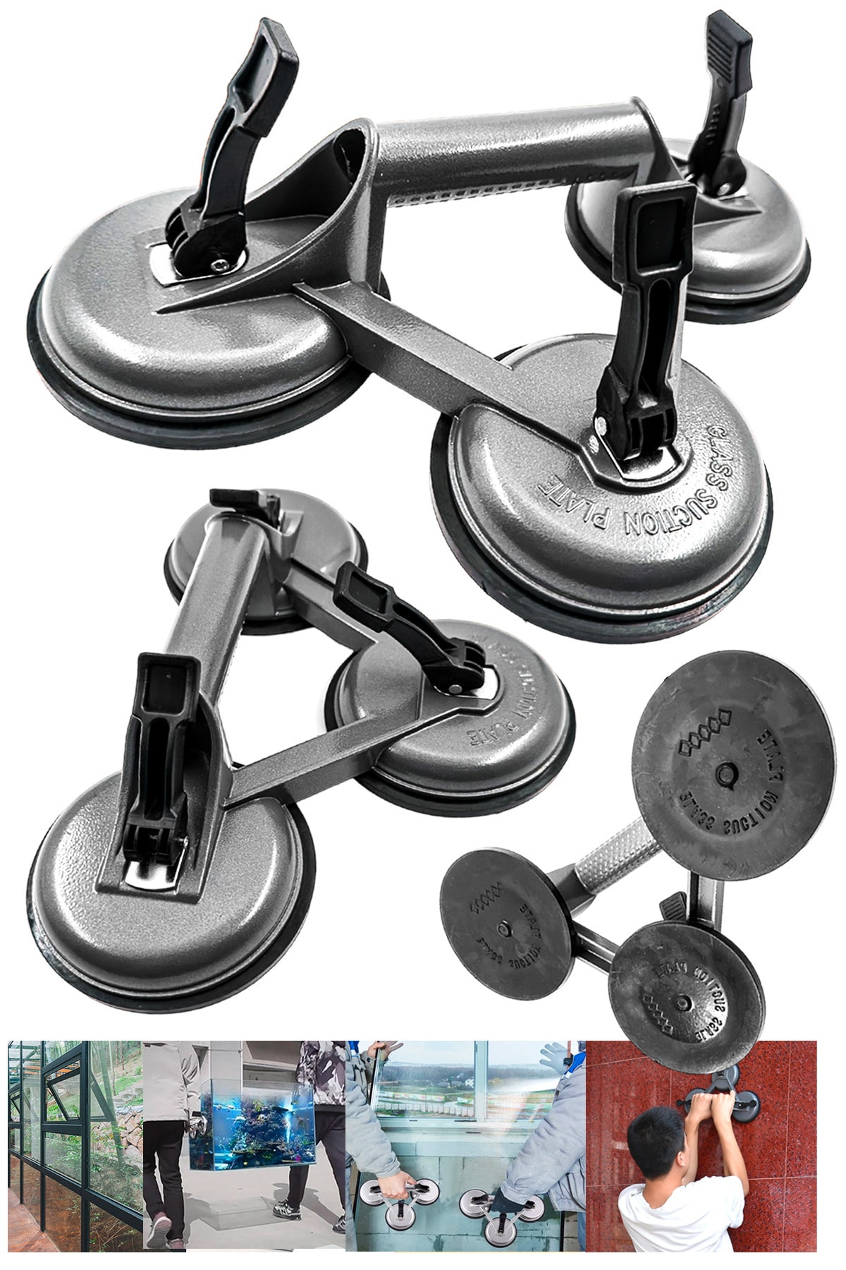 PROXTECH Premium Yüksek Kalite Cam Fayans Kaldırma Metal Alüminyum 3lü Cam Fayans Taşıma Vantuz