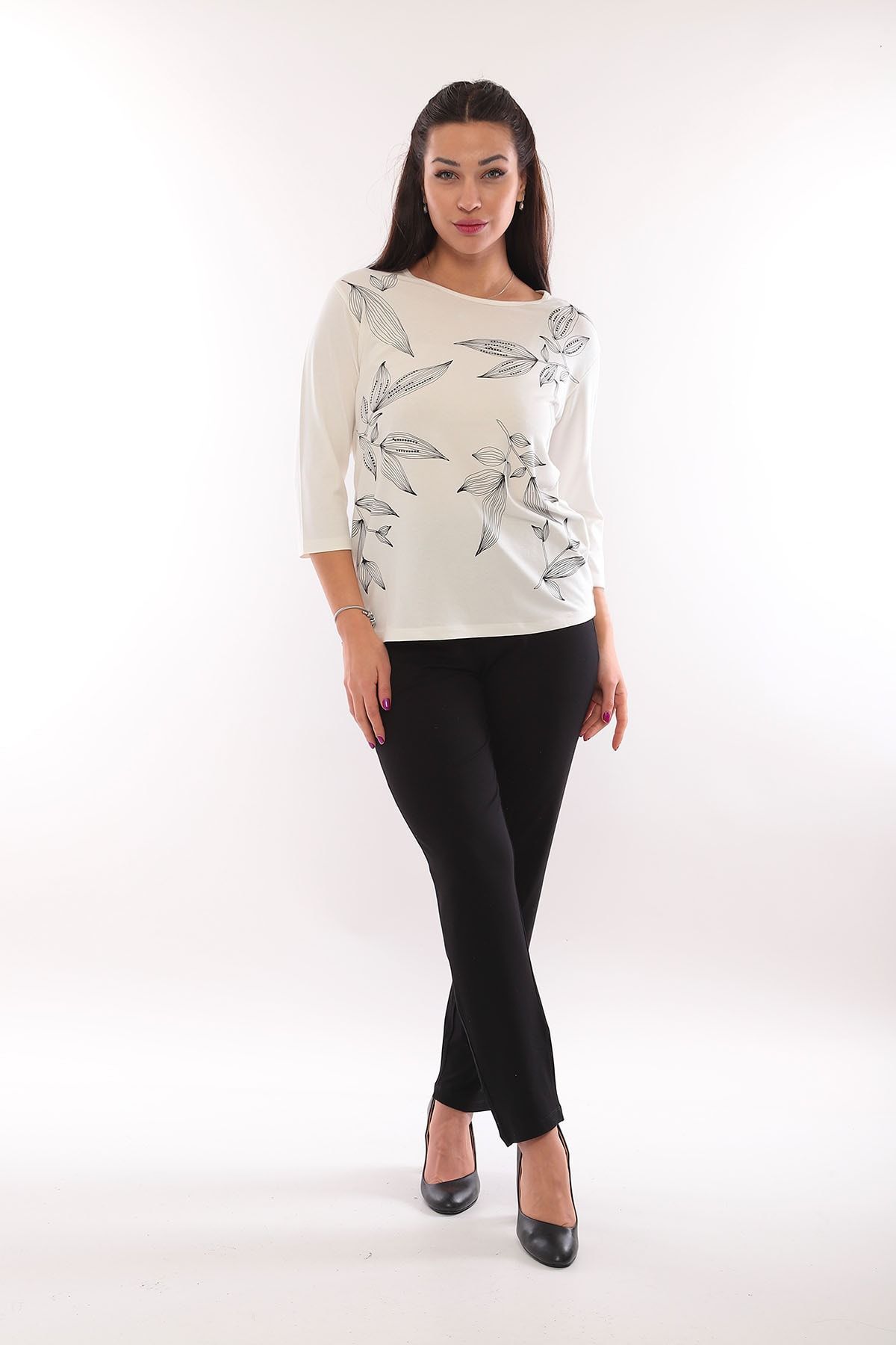 Sistas Women s Patterned Blouse 3331 Ecru Trendyol