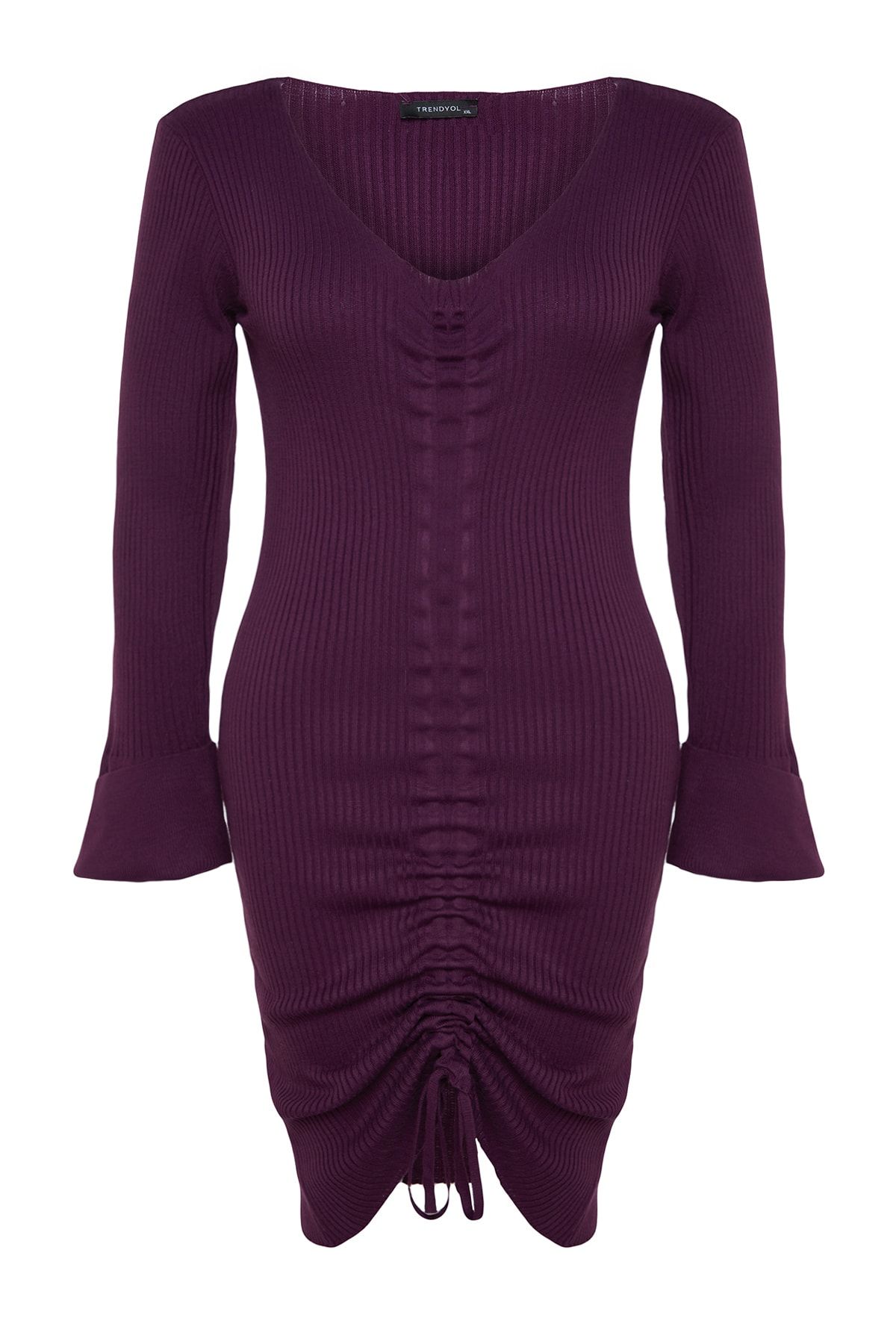 Trendyol Curve-Λεπτομερές λεπτό πλεκτό φόρεμα Plum Corded Gather TBBAW23AH00005 6
