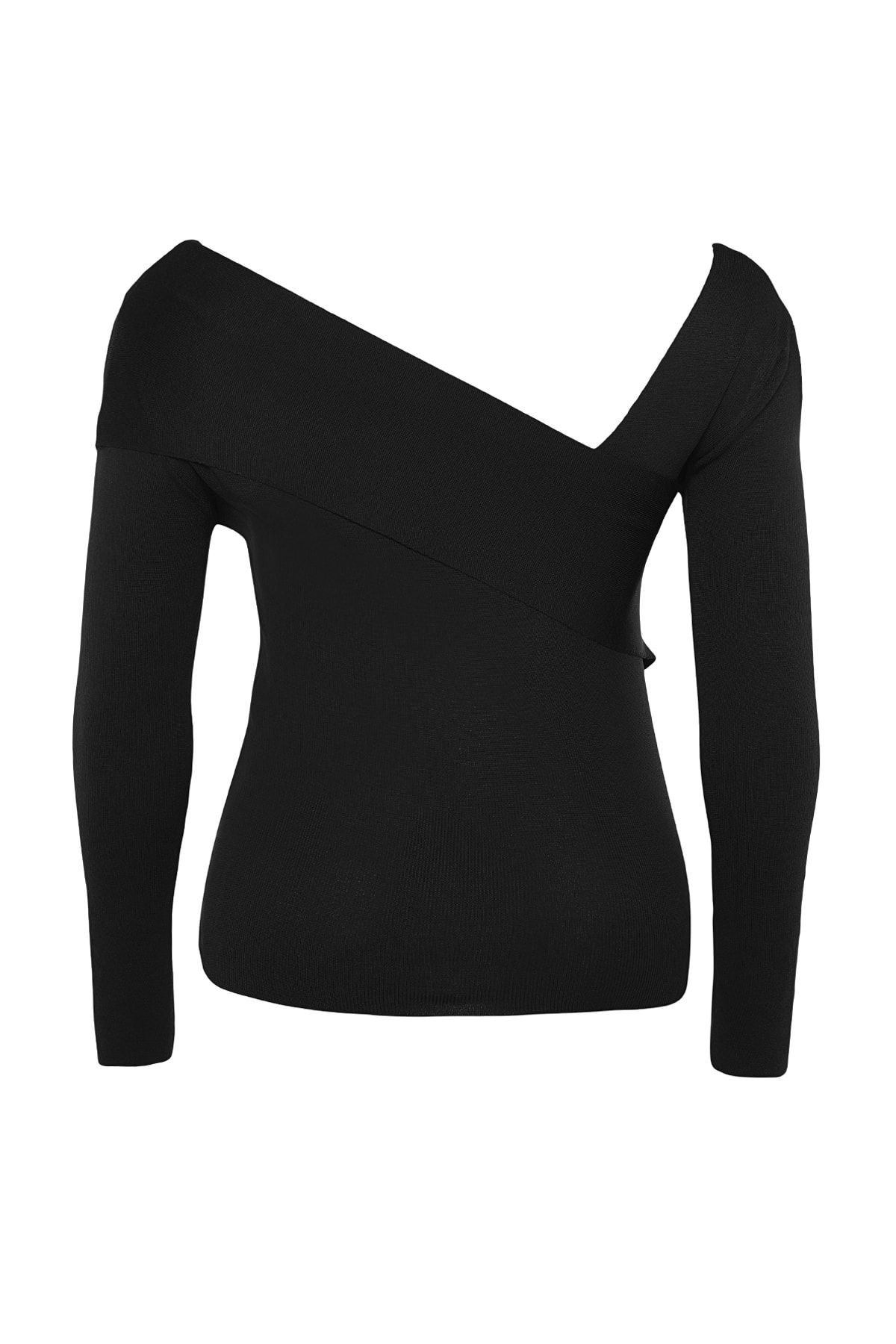 Trendyol Curve-Schwarzer dünner Strickpullover mit asymmetrischem Kragen - TBBAW24AN00018 6