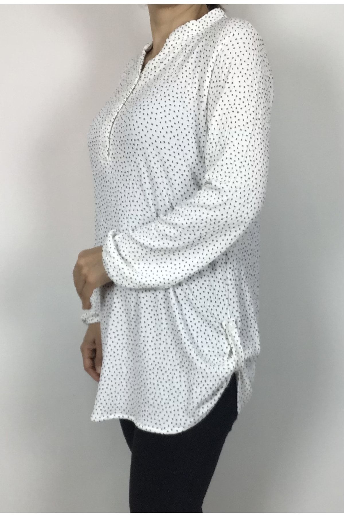 ECE GİYİM-Lycra Blouse with Four Buttons and Side Buttons - Opening Collar and Elastic Sleeve 2