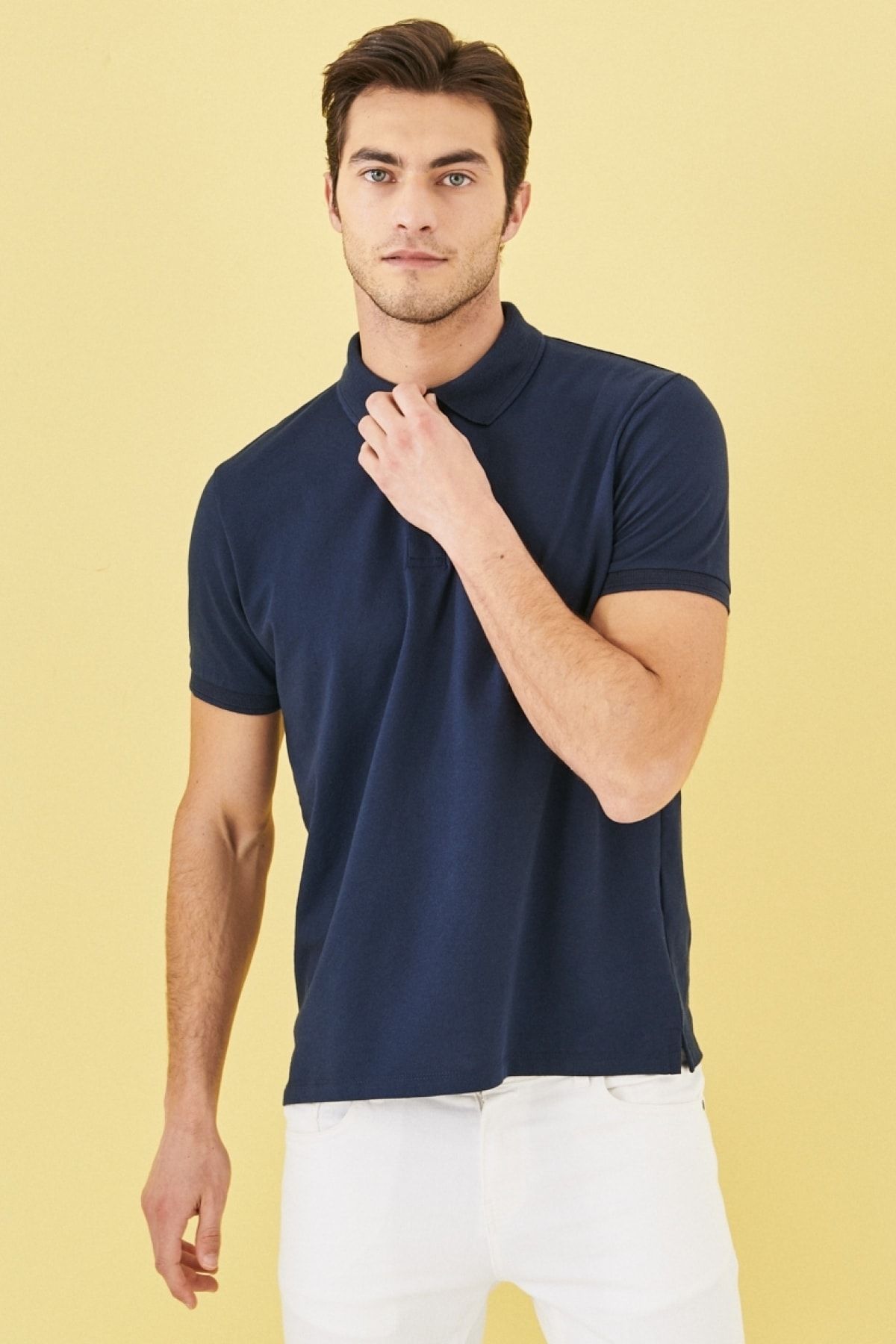 Navy blue polo shirt and shop khaki pants