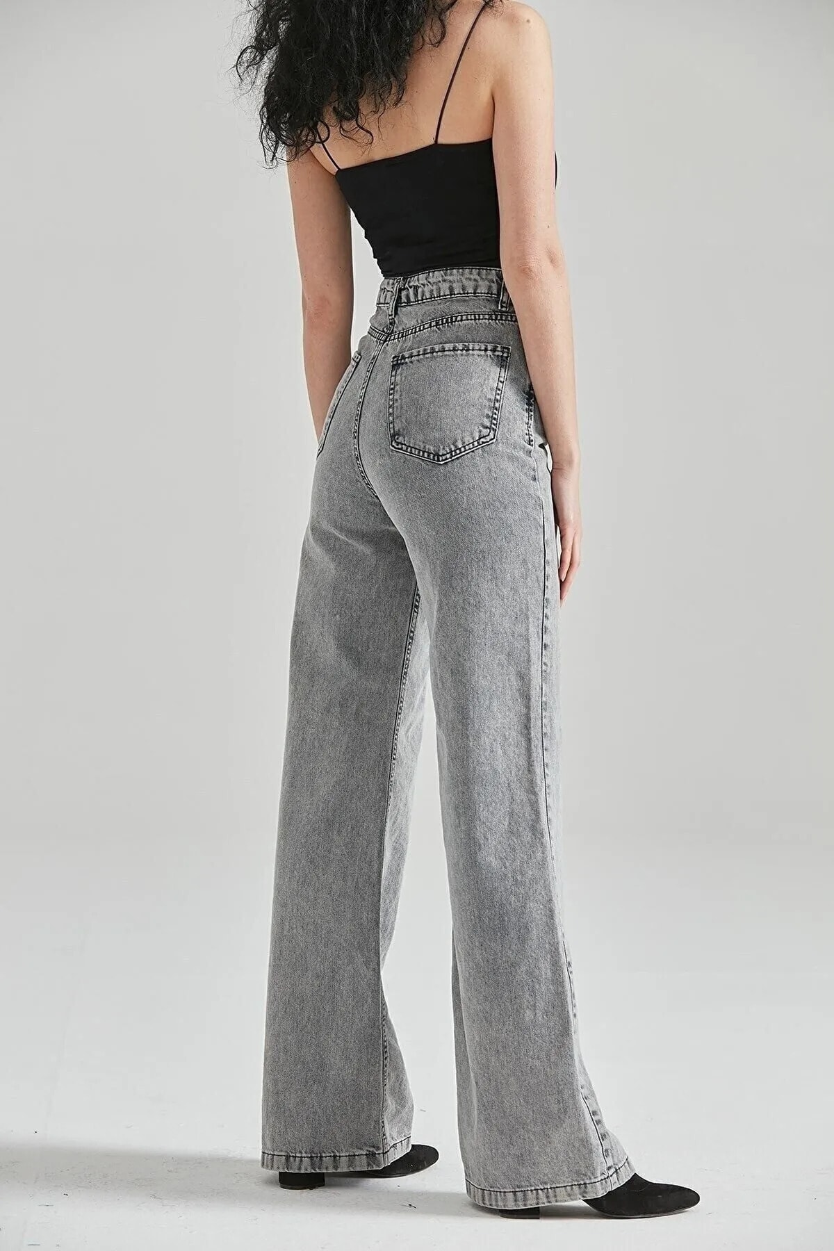 Livik  Louvre Yüksel Bel Likralı Bol Paça Pantalon Salaş Kalıp - Dökümlü Palazzo Pantolon - Görsel 2