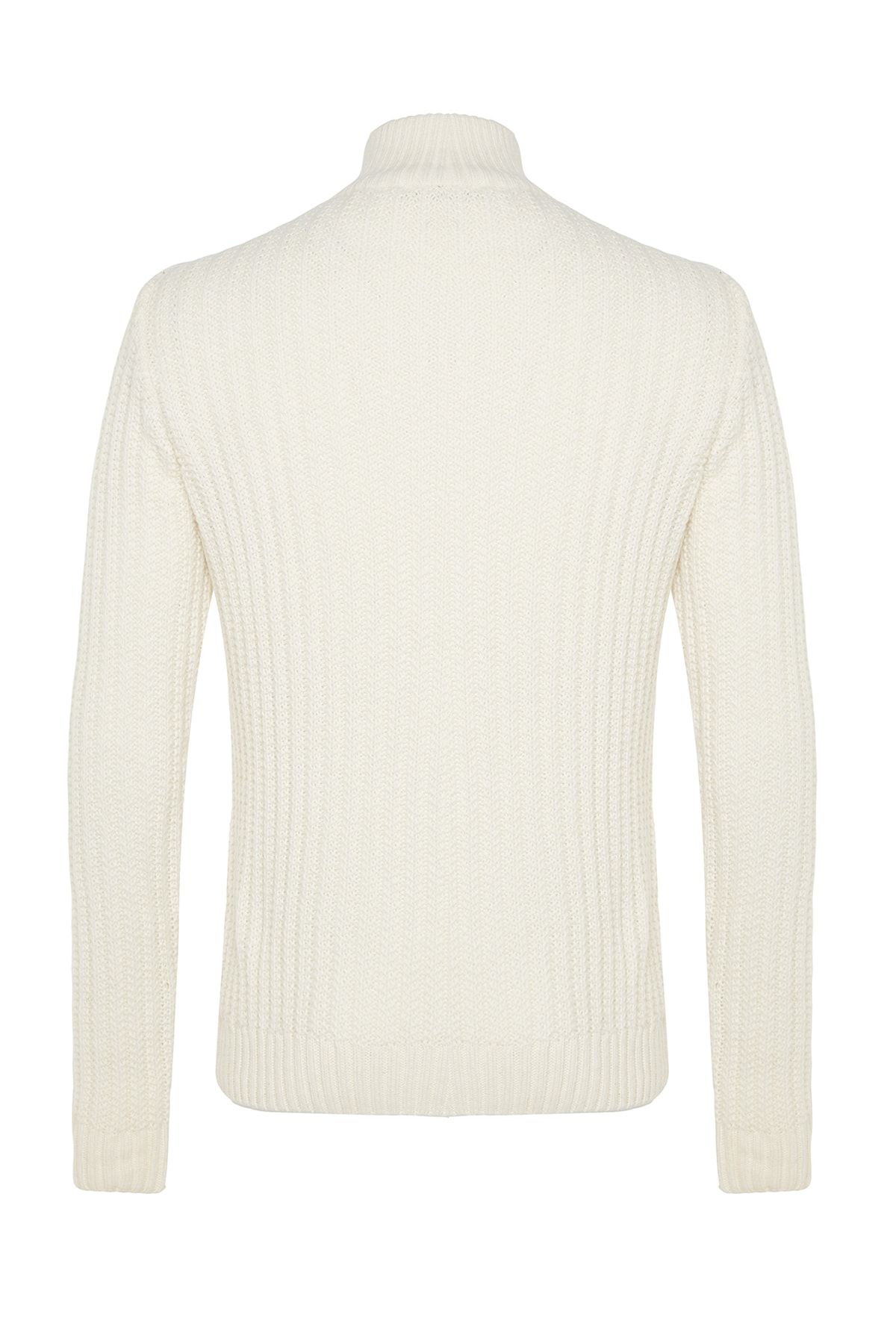 Trendyol Collection-Ecrufarbener Unisex-Strickpullover – halber Rollkragenpullover, Knopfleiste, Wolle, normale Passform TMNAW22KZ0327 7