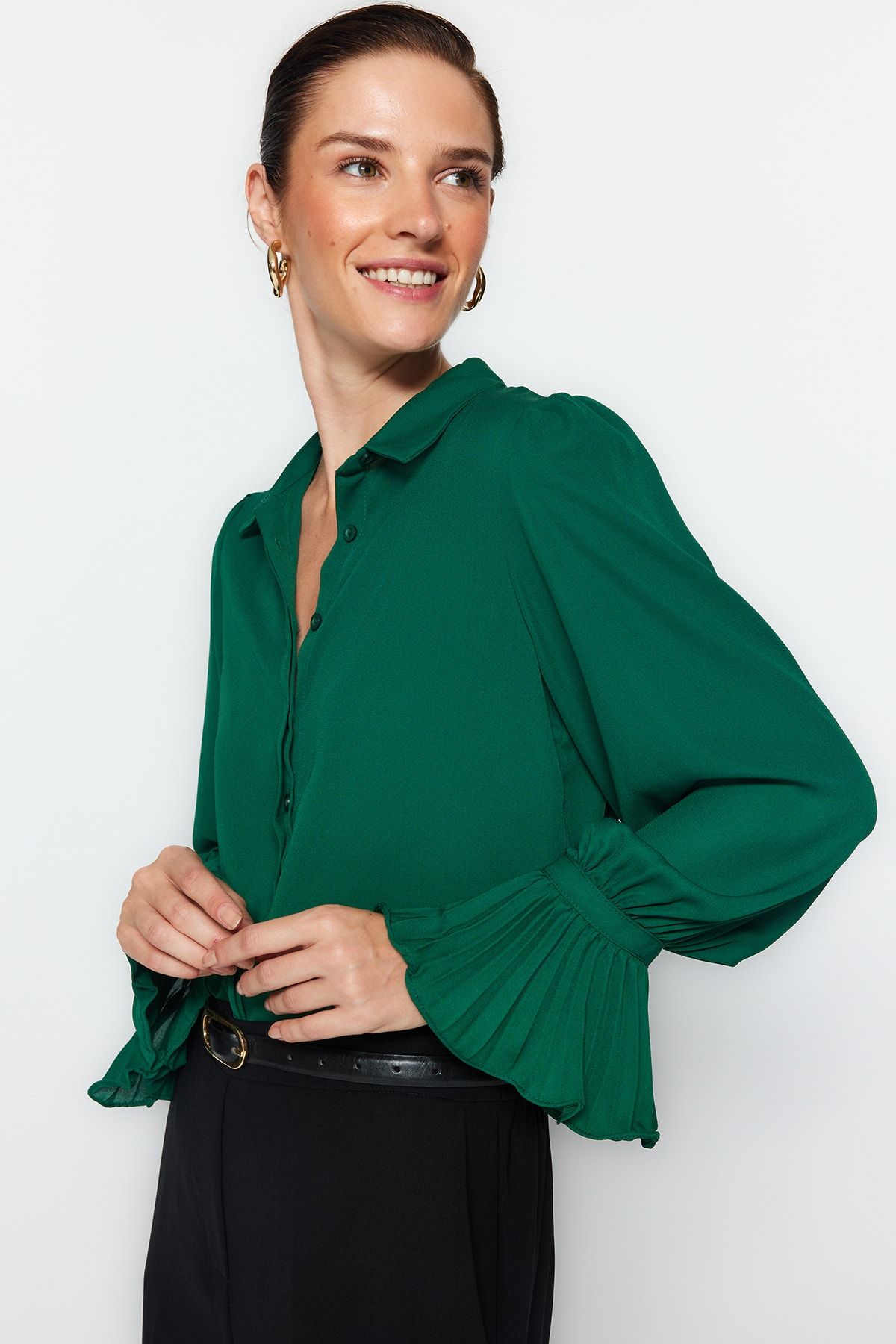 Trendyol Collection-Smaragdzöld spanyol ujjú szőtt ing TWOAW22GO0487 3