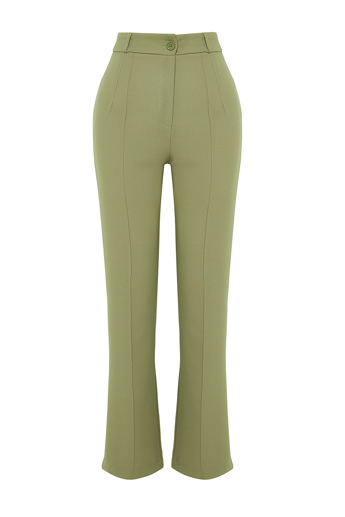 Trendyolmilla  Yeşil Straight/Düz Kesim Yüksek Bel Nervür Dikişli Dokuma Pantolon TWOSS21PL0093 - Görsel 9