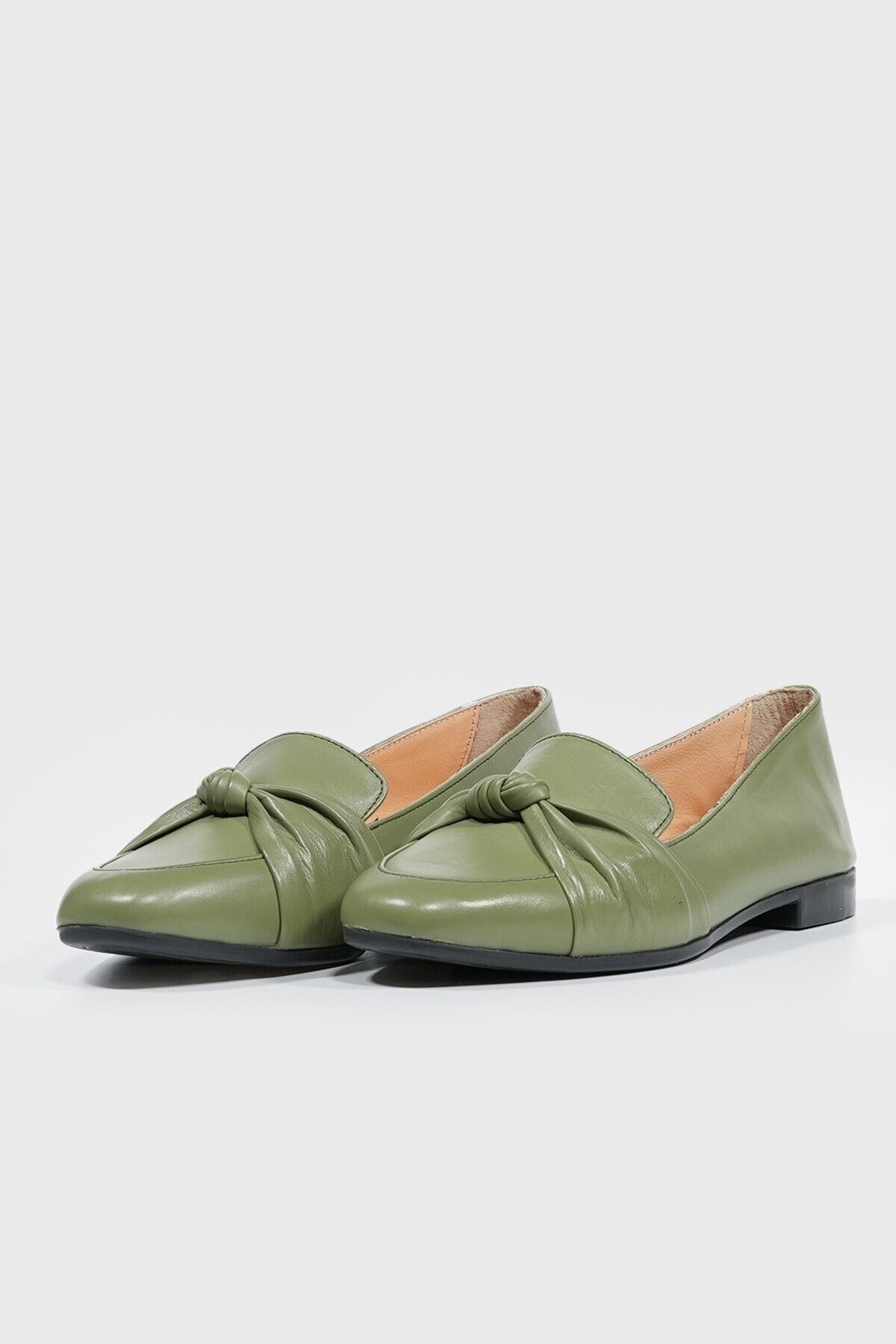 TUNAELLİ کفش کتانی چرم طبیعی زنانه سبز خاکی شماره 36-41