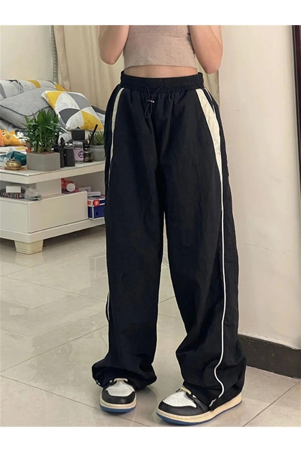 Gofeel Vintage Zip Detail paraşüt Ayarlanabilir Paça Unisex Baggy