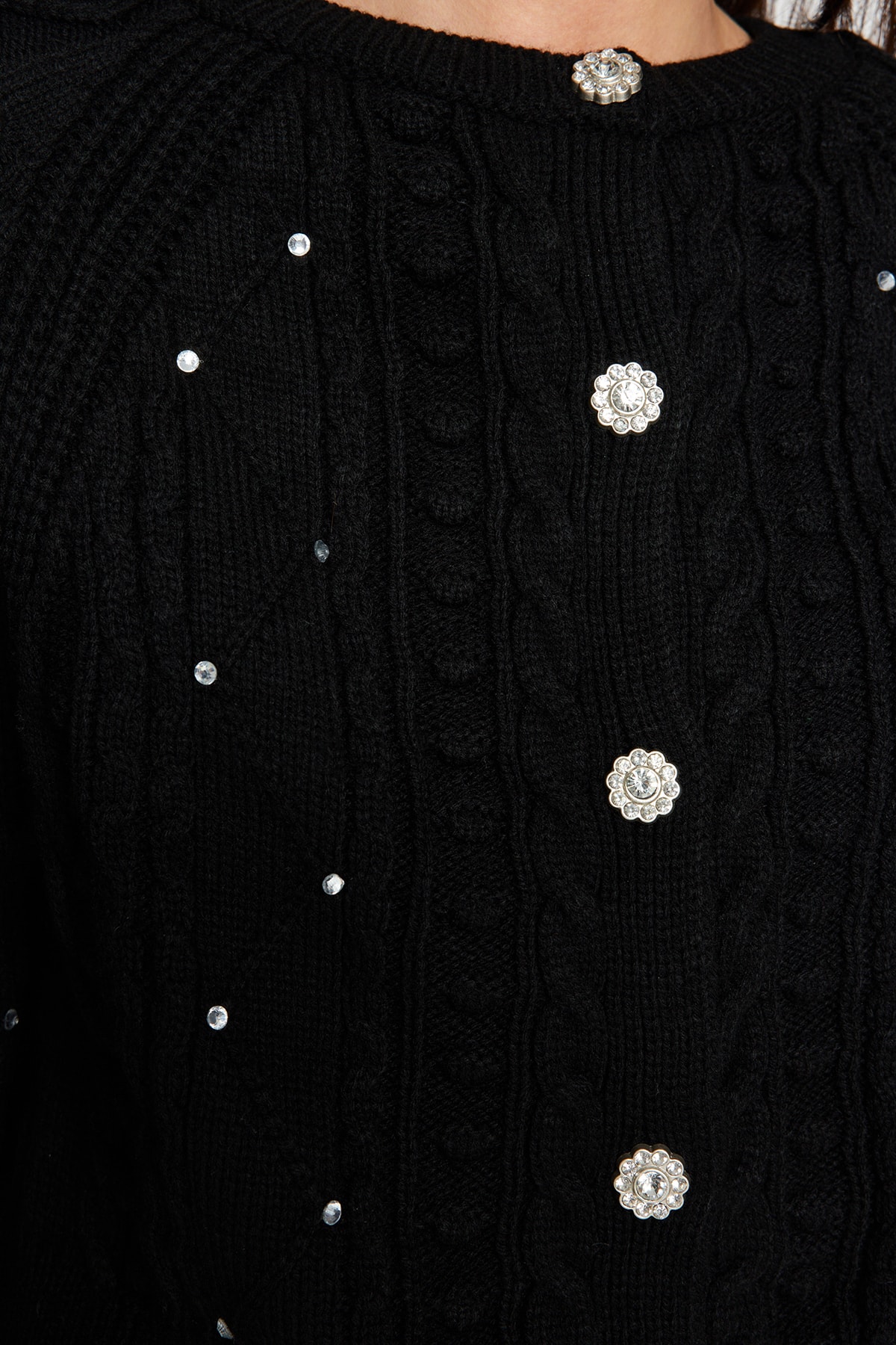 Trendyolmilla  Siyah Çift Taraflı Kullanılabilen Triko Kazak-Hırka TWOAW24KZ00144 - Görsel 5