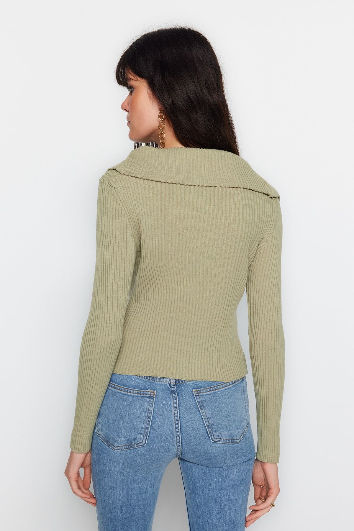 Trendyol Collection-Khakifarbener Strick-Cardigan mit Umlegekragen TWOAW24HI00284 4