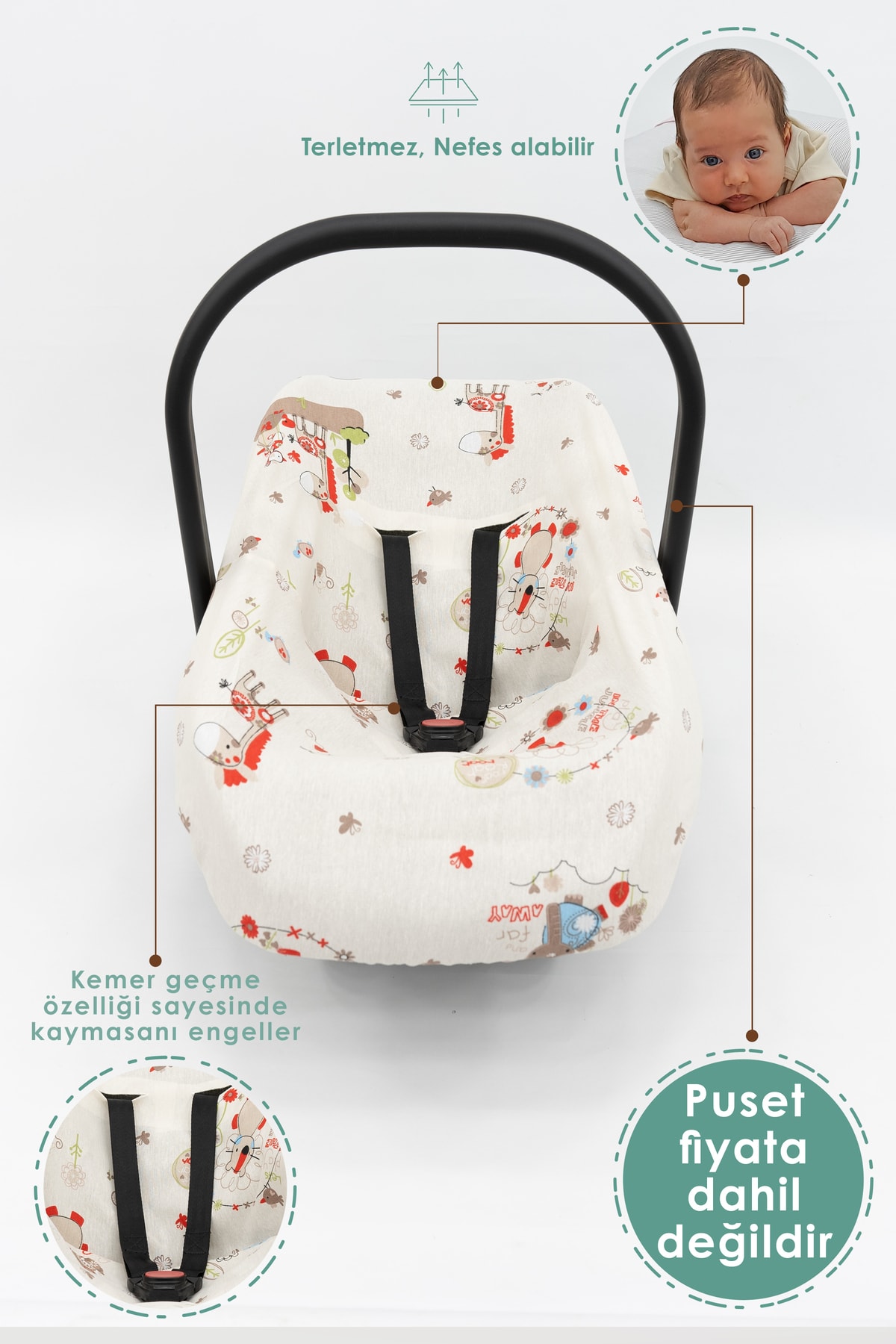 mordesign Bebek Puset Çarşafı, %100 Pamuklu Kumaş, Animal Serisi fotoğrafı 2 (önizleme)