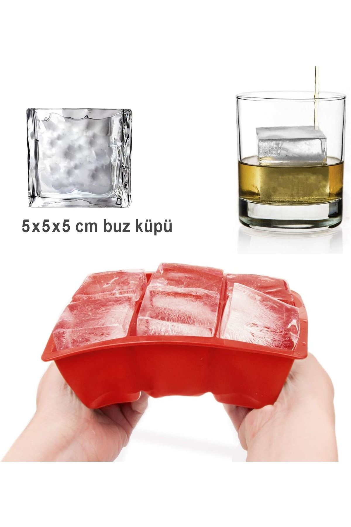 EARABUL-Arispa Black Silicone 6-Piece Square Ice Mold - 6 Compartment Ice Box 5cm Giant Ice Cubes - Presentation Ice Cube 7
