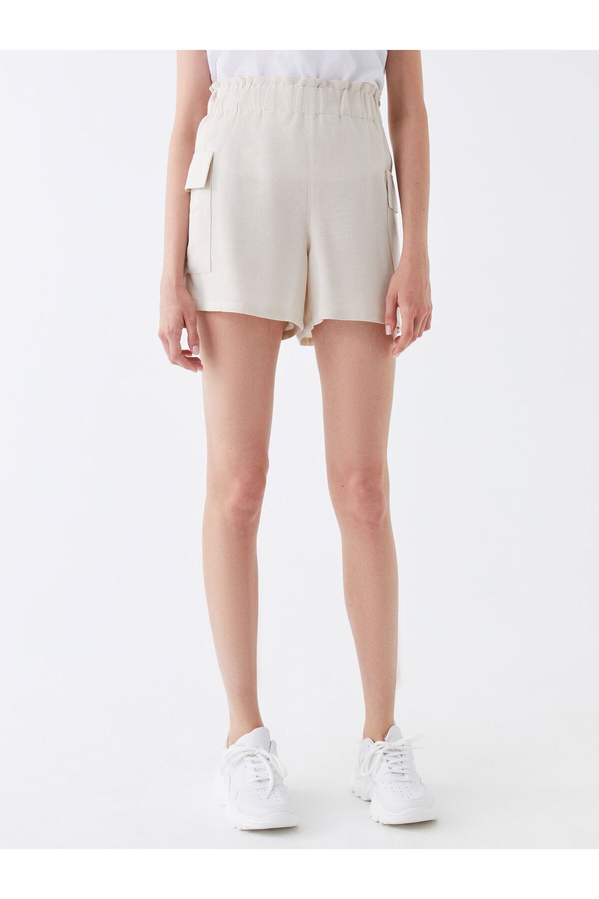 LC Waikiki-Damen-Shorts – Standard-Passform, einfarbige Leinenmischung 4