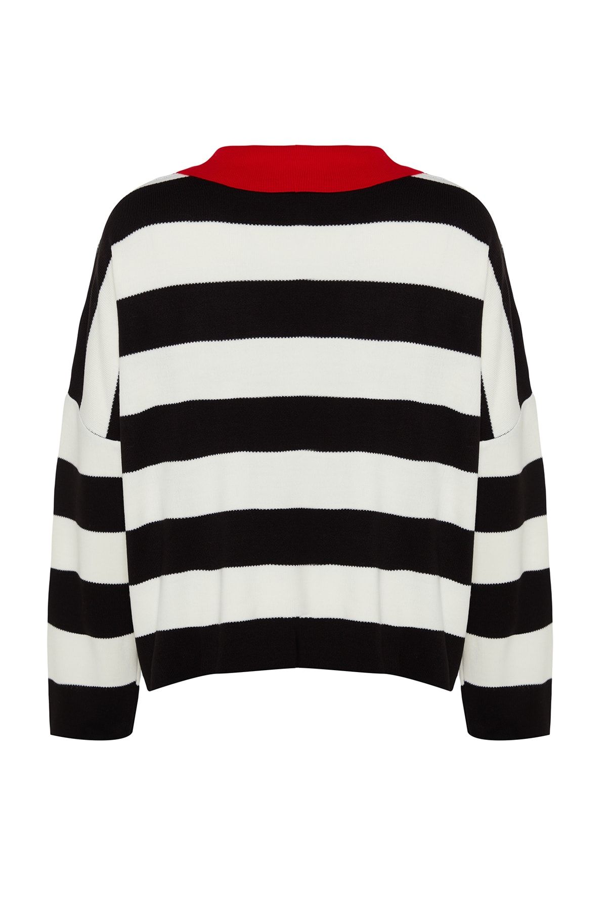 Trendyol Curve-Pulover tricot cu dungi cu gât polo roșu TBBAW23AN00045 8