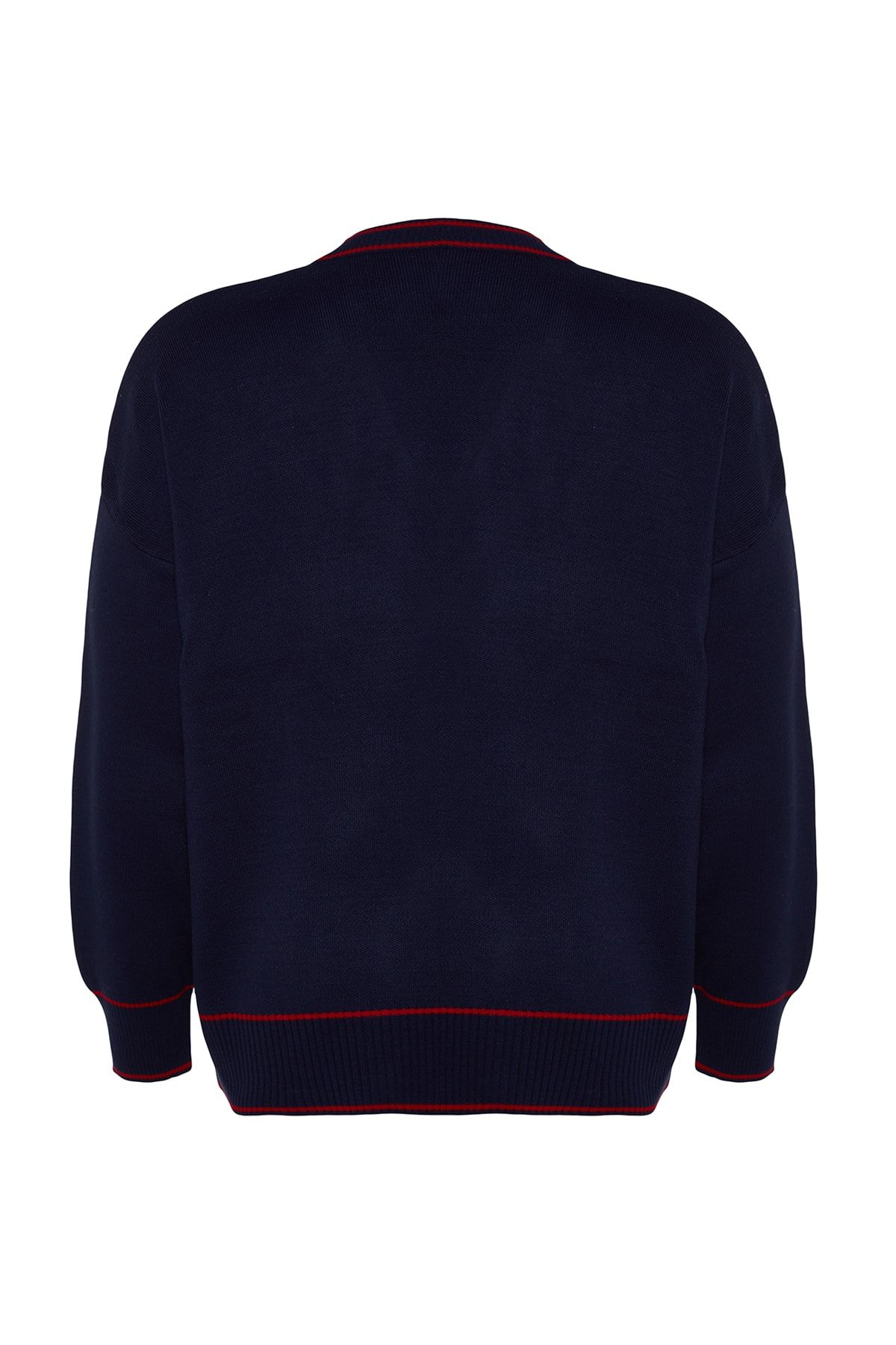 Trendyol Curve-Námornícky modro-červený úplet s detailným kardiganom TBBAW24AV00012 8
