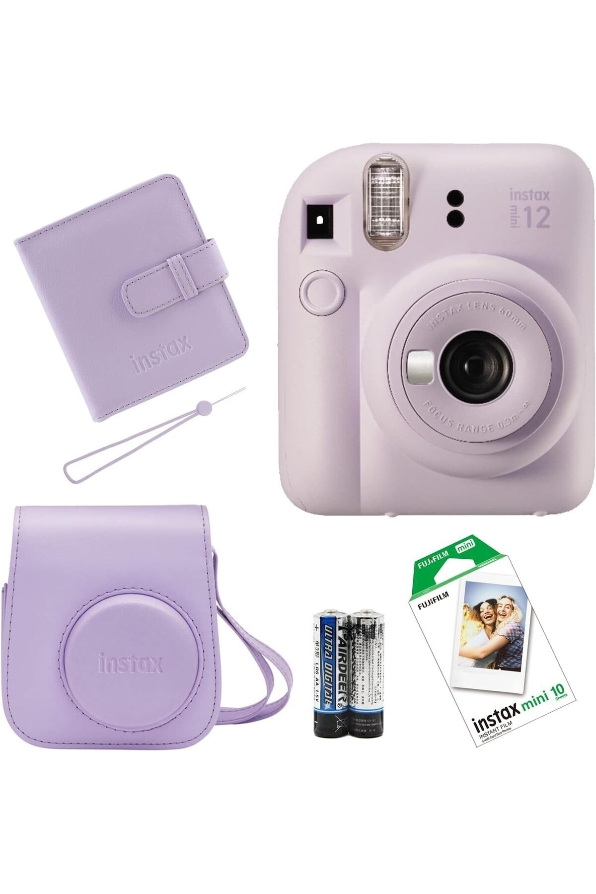 Fujifilm İnstax Mini 12 Fotoğraf Makinesi+Askı+pil +10'lu film+Albüm (LİLA)