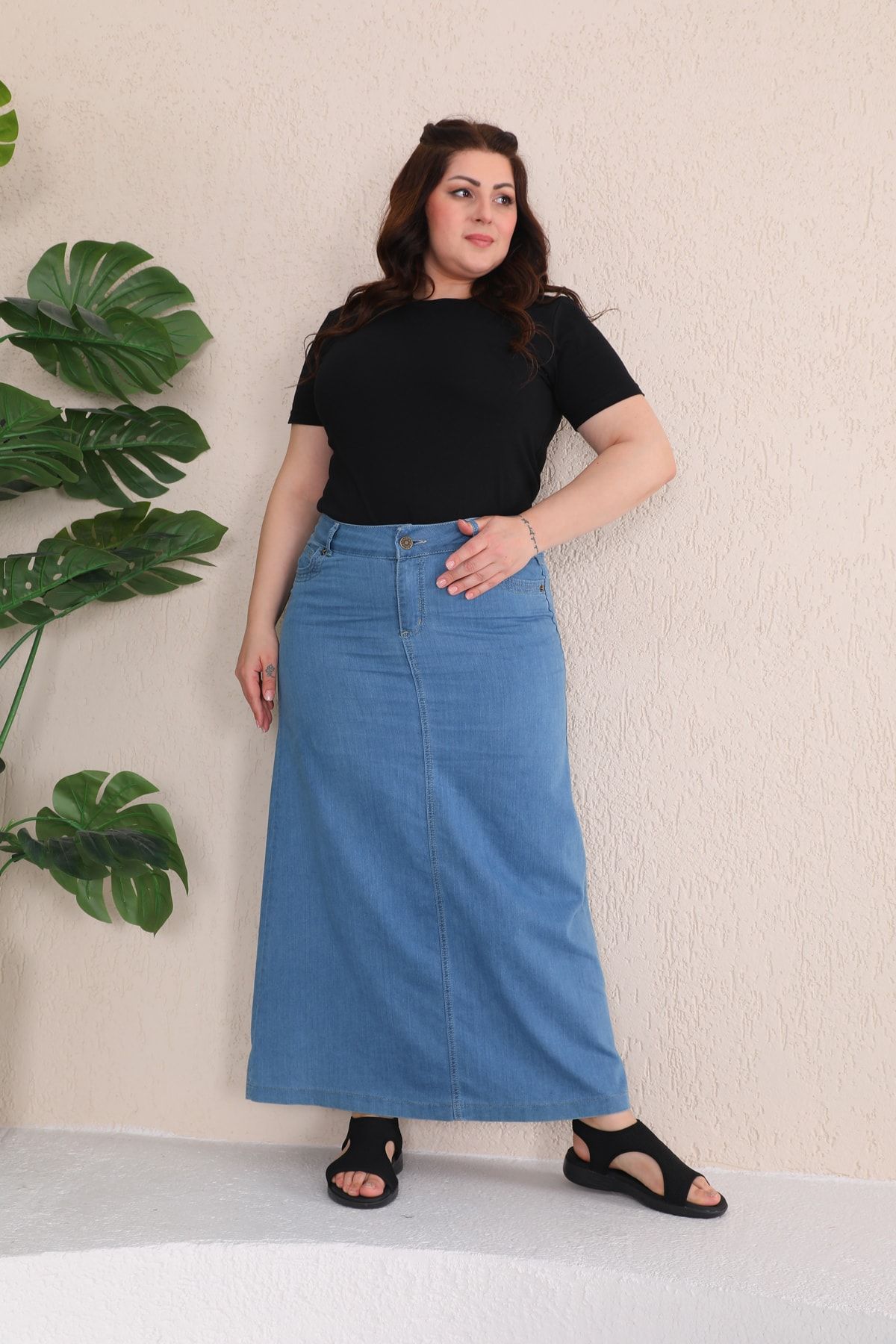 Denim maxi skirt best sale plus