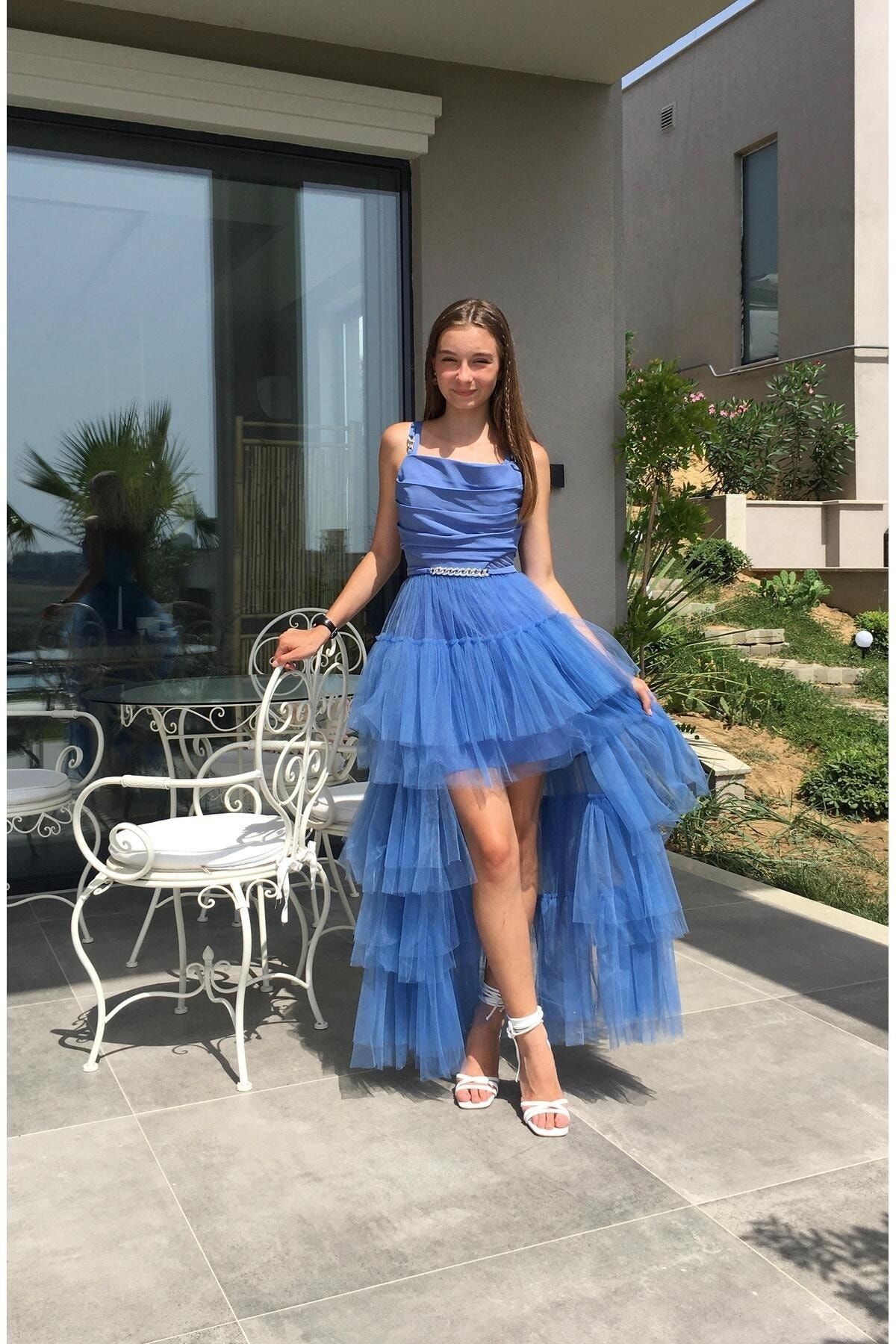 Blue high low tulle skirt discount