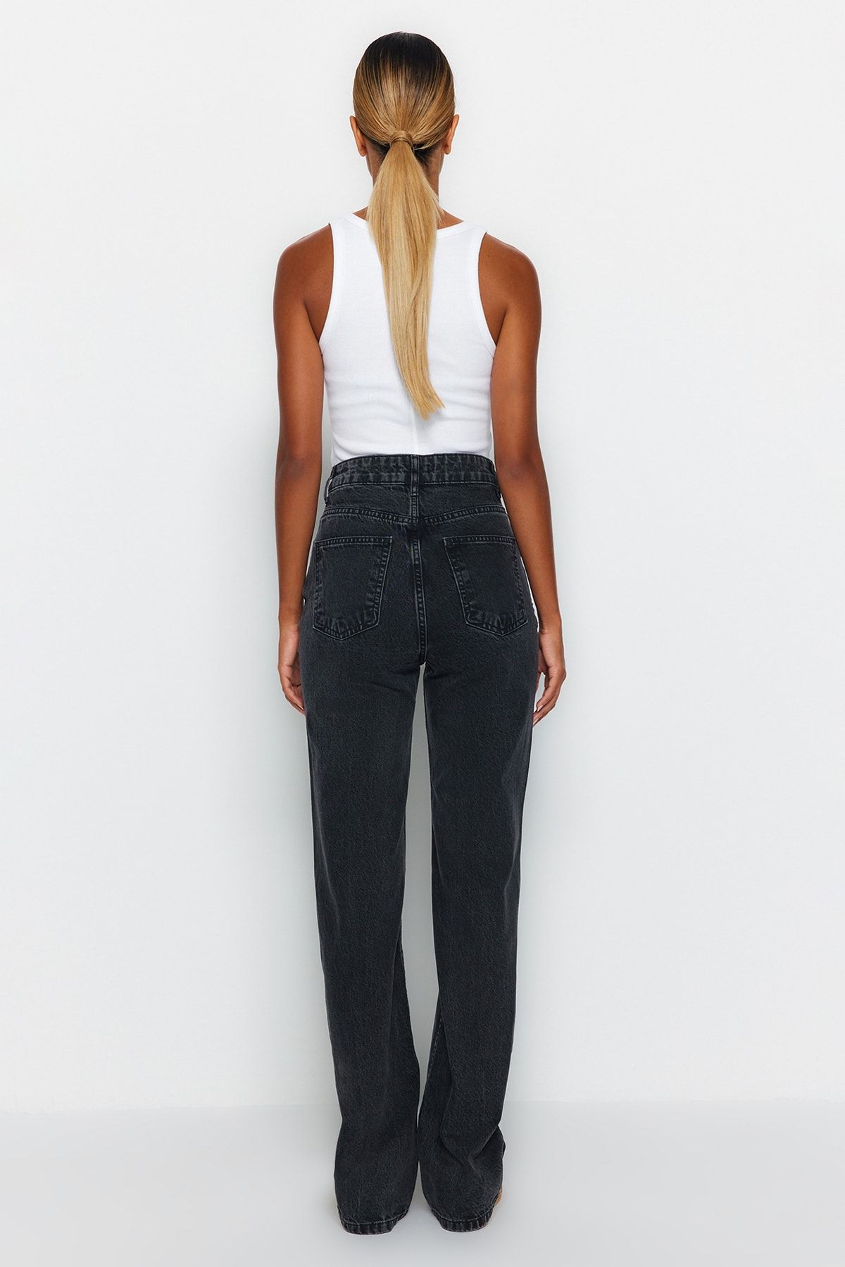 Trendyol Collection-Anthracite High Waist Wide Leg Jeans TWOAW24JE00089 6