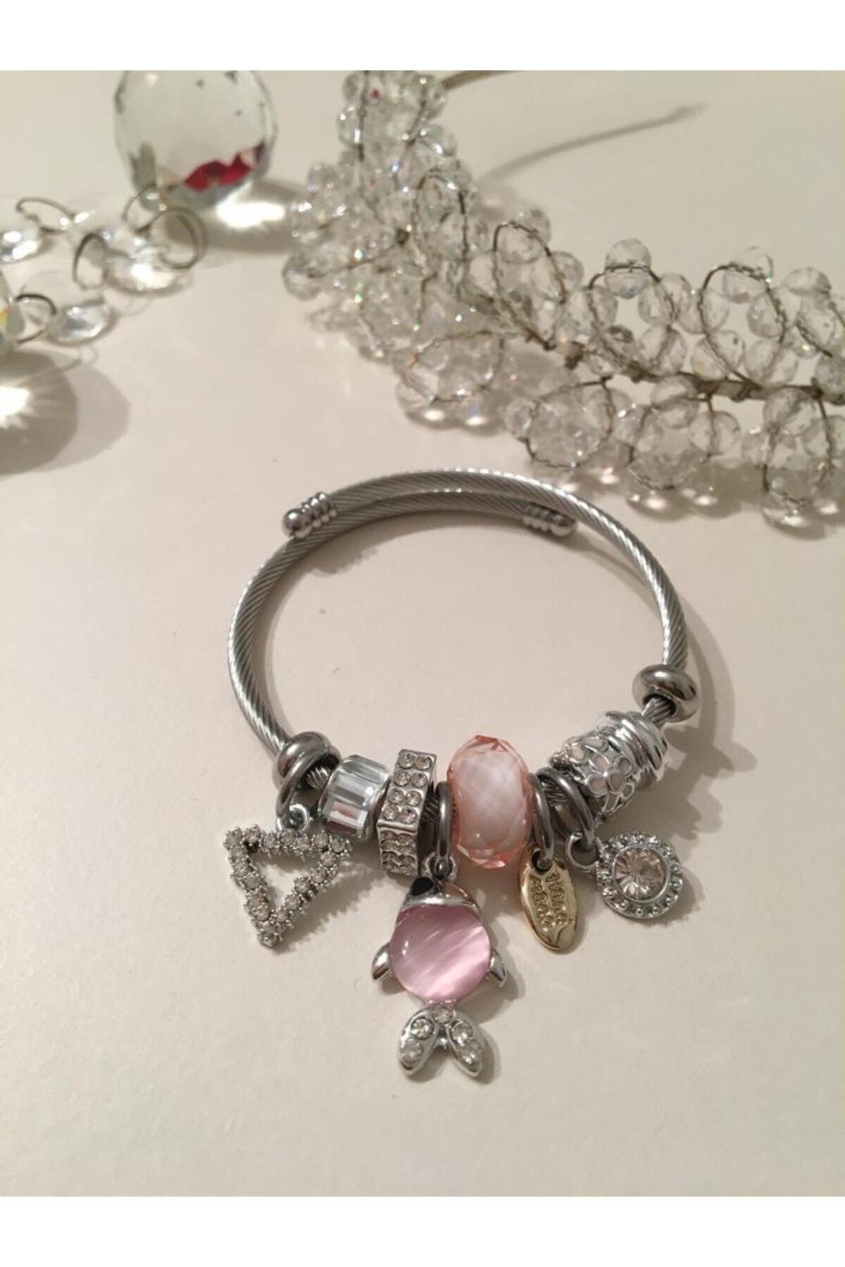 Pink Fish Steel Bracelet with Charm Gz-600