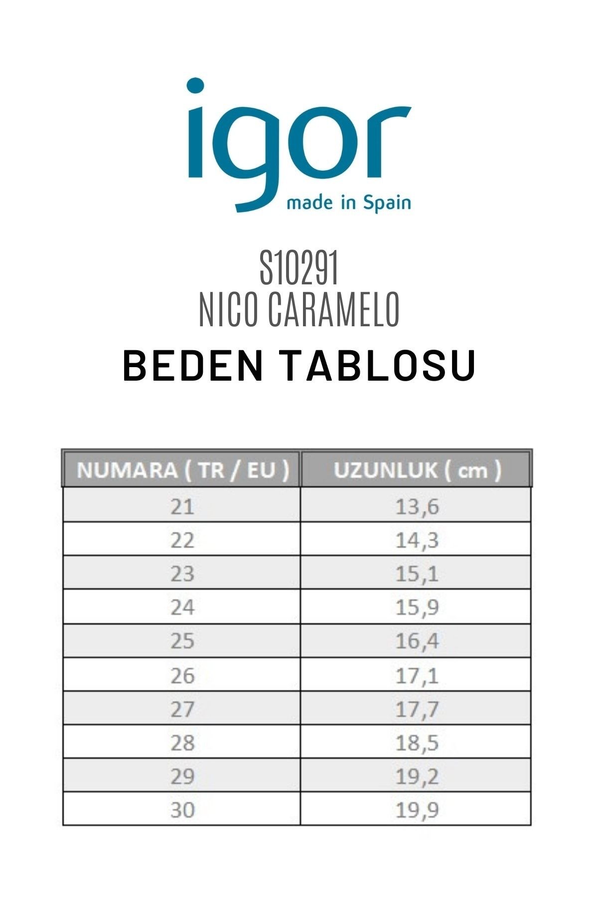 Igor sandals size chart online