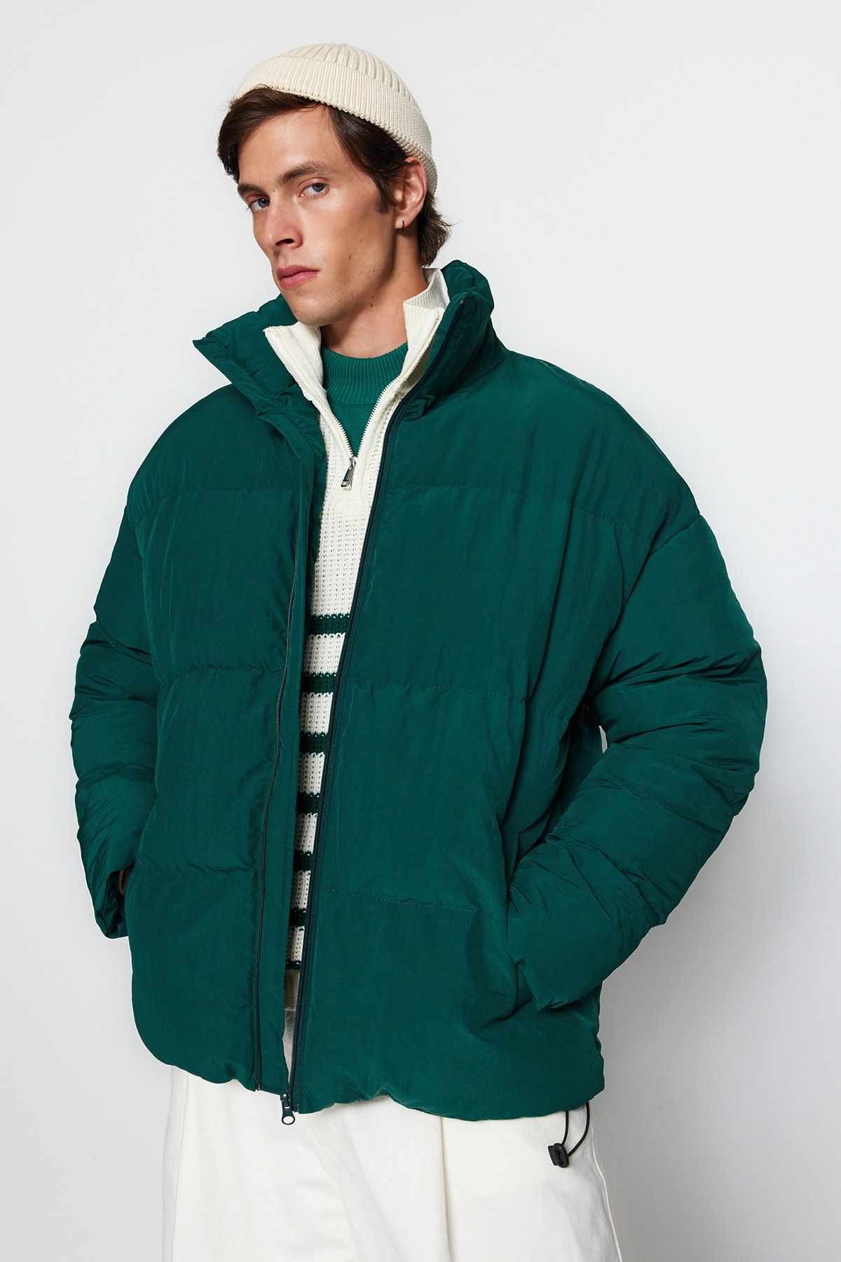 Trendyol Collection-Grüner, übergroßer, wasser- und windabweisender, aufblasbarer Unisex-Wintermantel mit Stehkragen TMNAW24MO00003 6