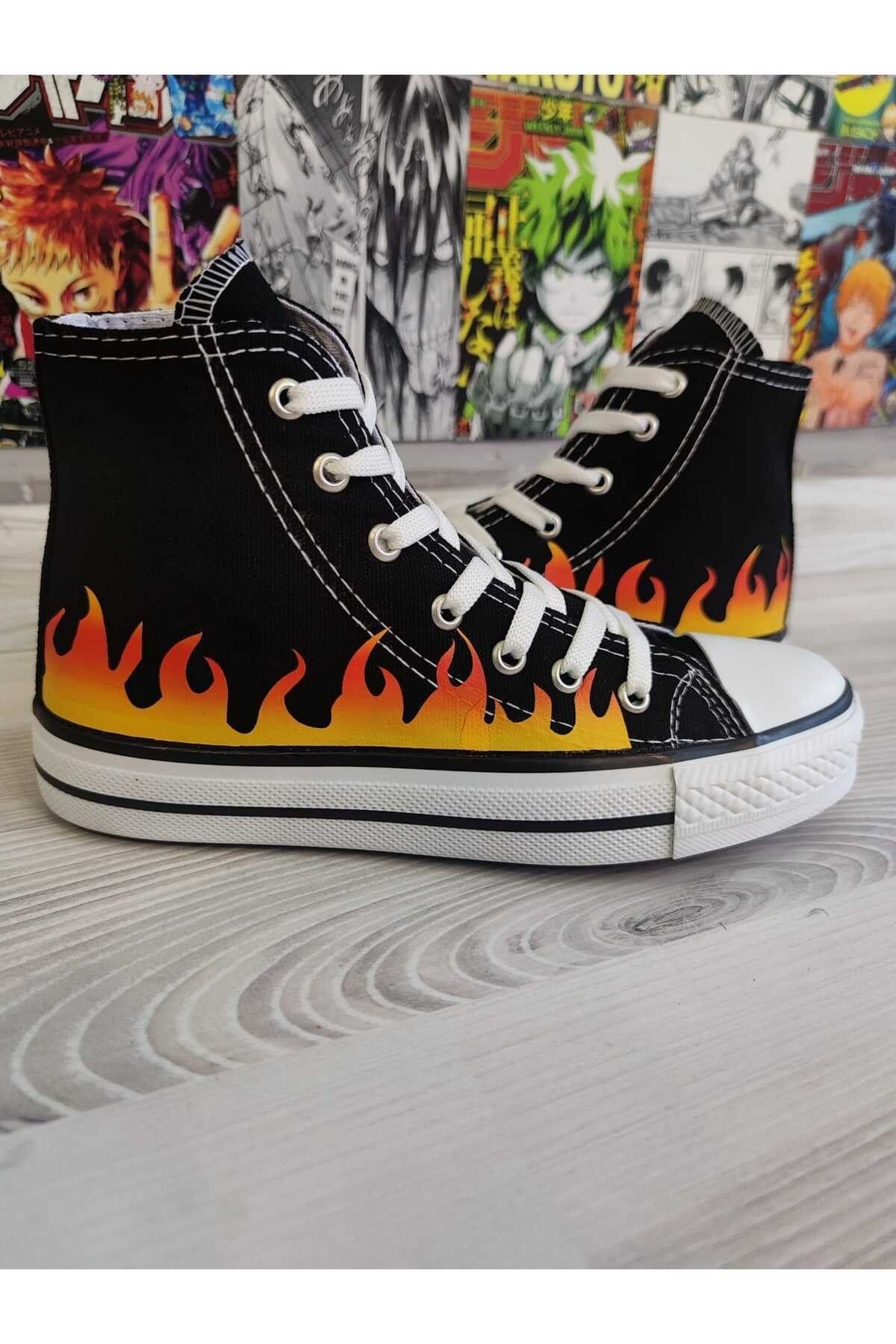 MECH BUT K Unisex Black Flame Patterned High Top Women s Men s