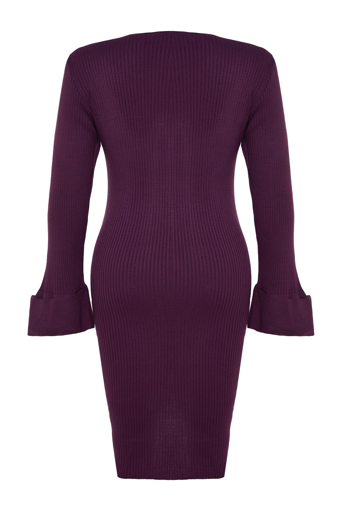 Trendyol Curve-Λεπτομερές λεπτό πλεκτό φόρεμα Plum Corded Gather TBBAW23AH00005 8