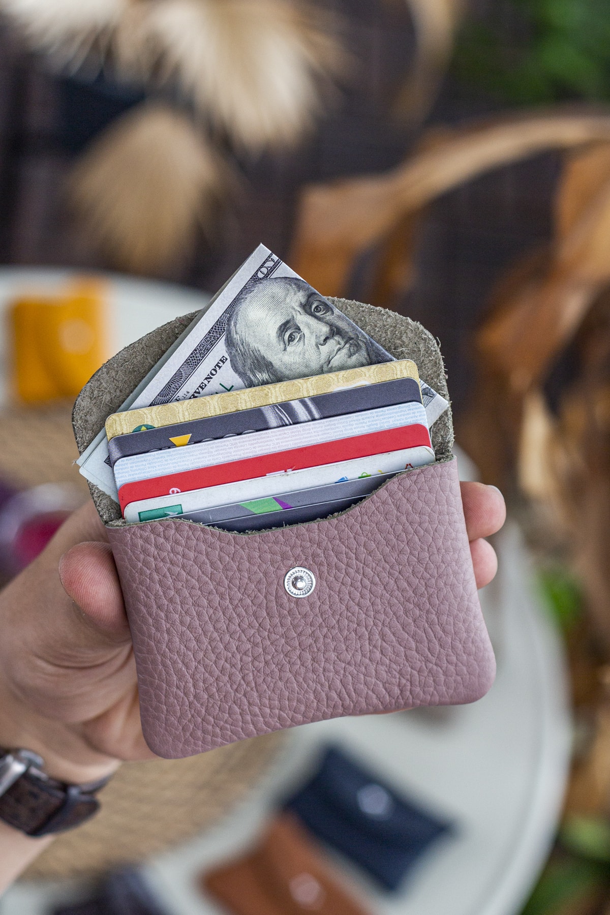 Murcia Genuine Leather Slim Design Beige Coin and Card Holder