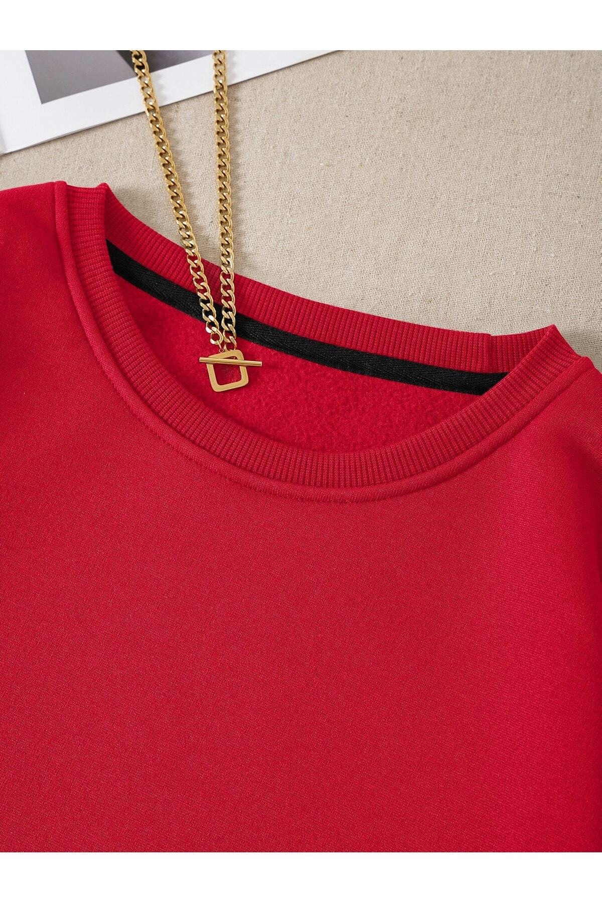 Unisex Kadın/Erkek LOS ANGELES Renkli Oversize Bisiklet Yaka Pamuklu Sweatshirt — قرمز TYCKWIYGZN169056468617397 — تصویر 6 از 6