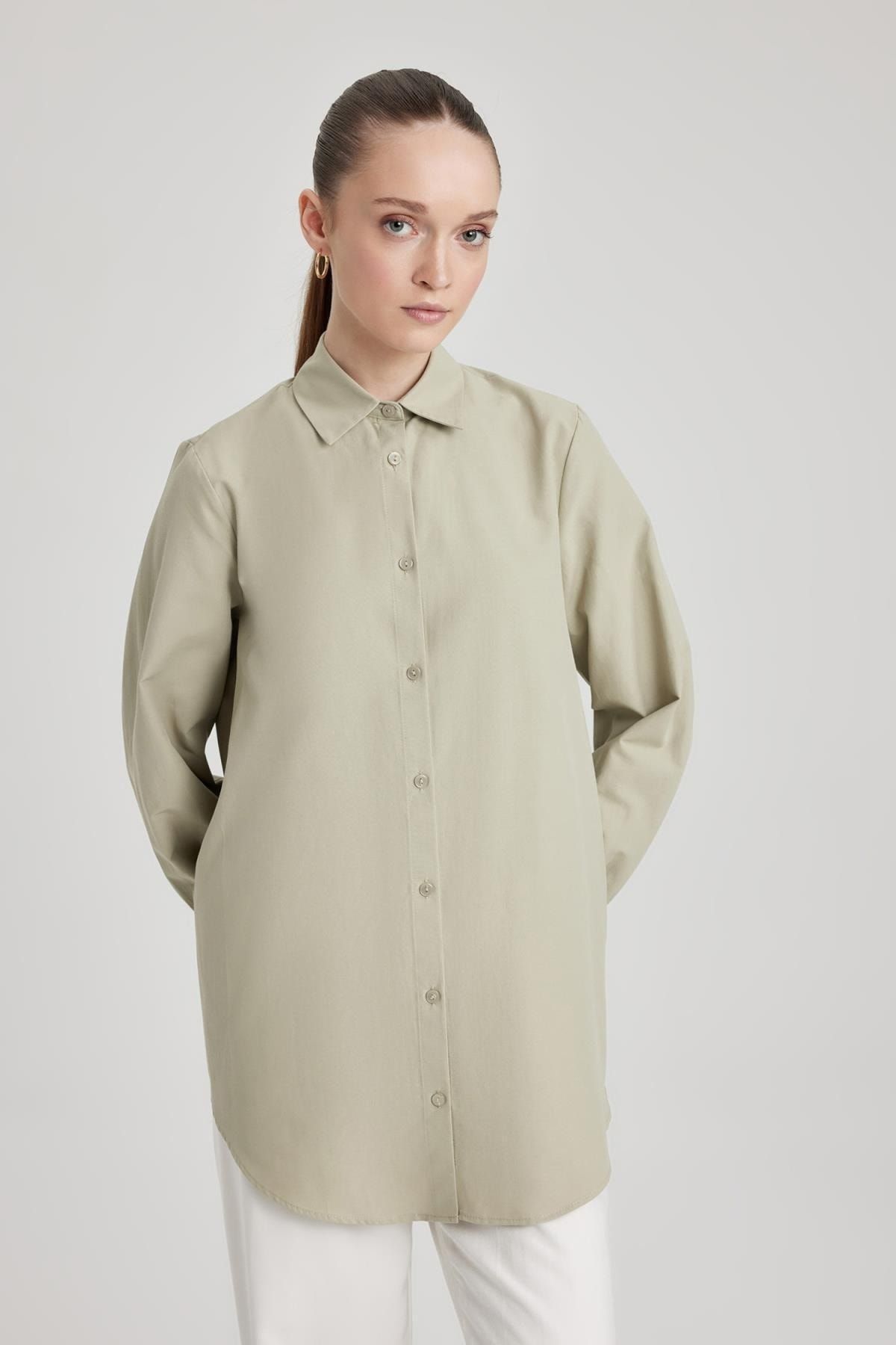 DeFacto-Poplin Shirt Collar LonG Sleeve Regular Fit Tunic Z8913az23au 3