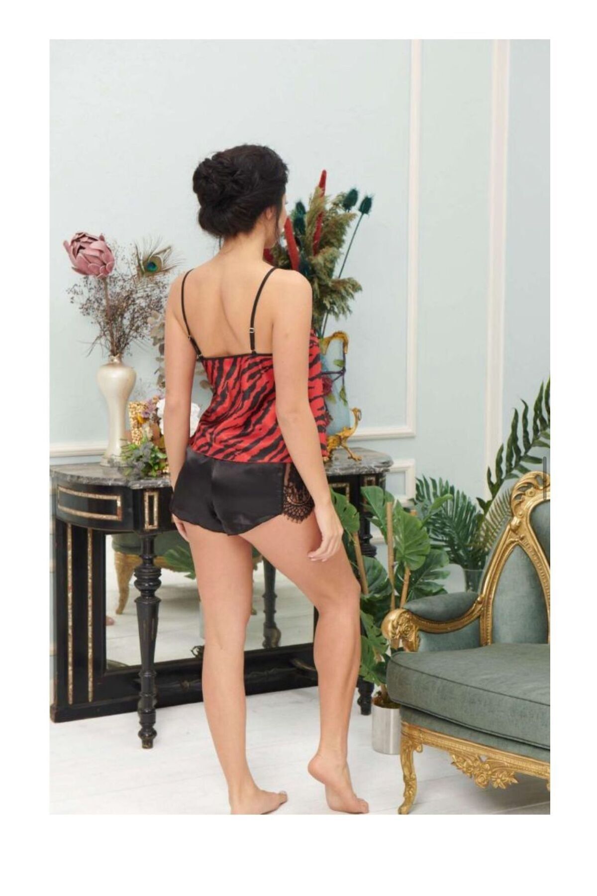 PASSIONE-CEYSS SATIN RED ZEBRA SHORTS DOUBLE SET 2