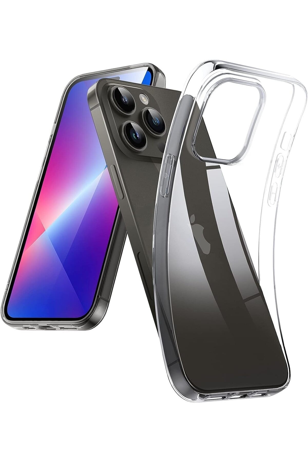 iPhone 14 Pro Uyumlu Kılıf Darbelere Dayanıklı Ultra ince Şeffaf Renksiz Transparan Esnek Silikon
