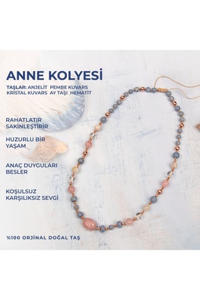 Deniz Doğal Taş Doğal Taşlı Anne Kolyesi Anjelit, Ay Taşı, Pembe Kuvars, Kris...