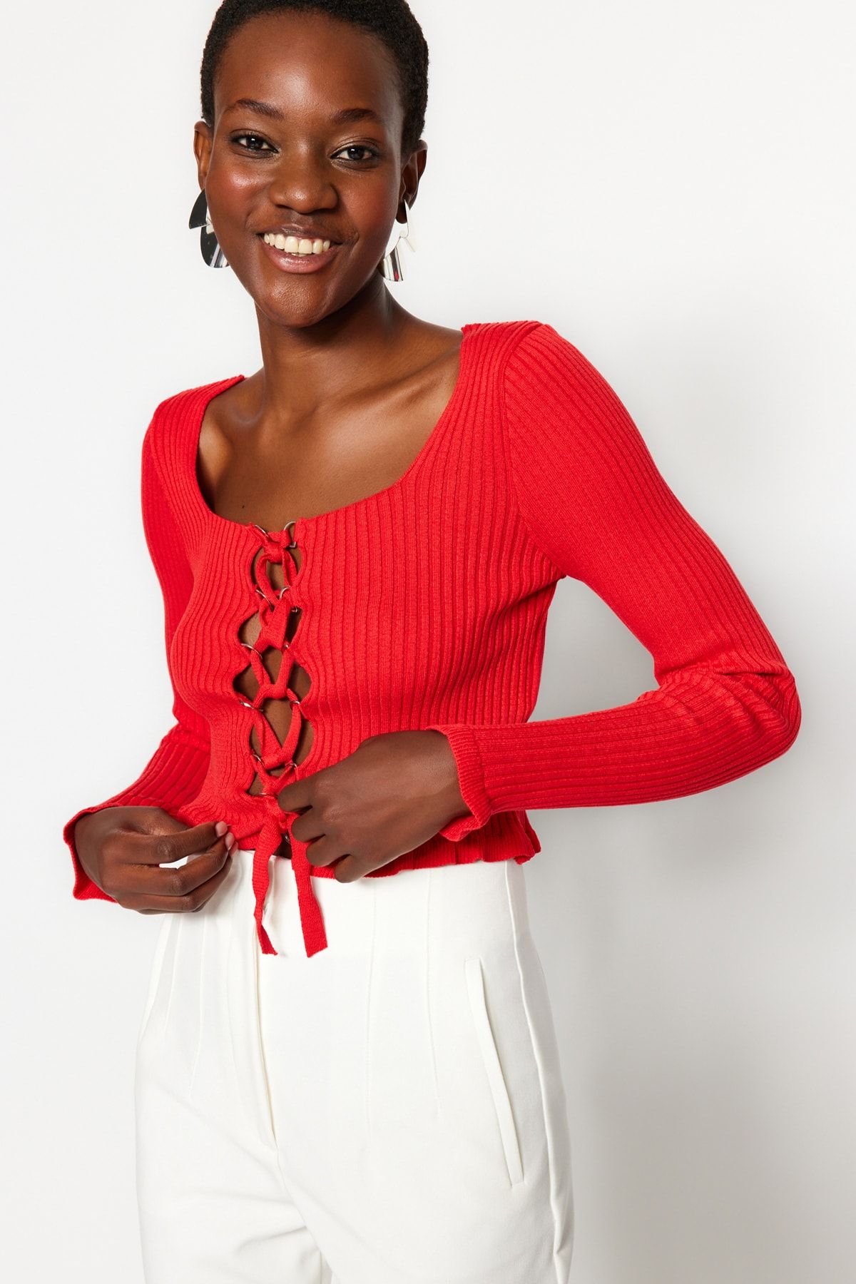 Red tie front on sale cardigan