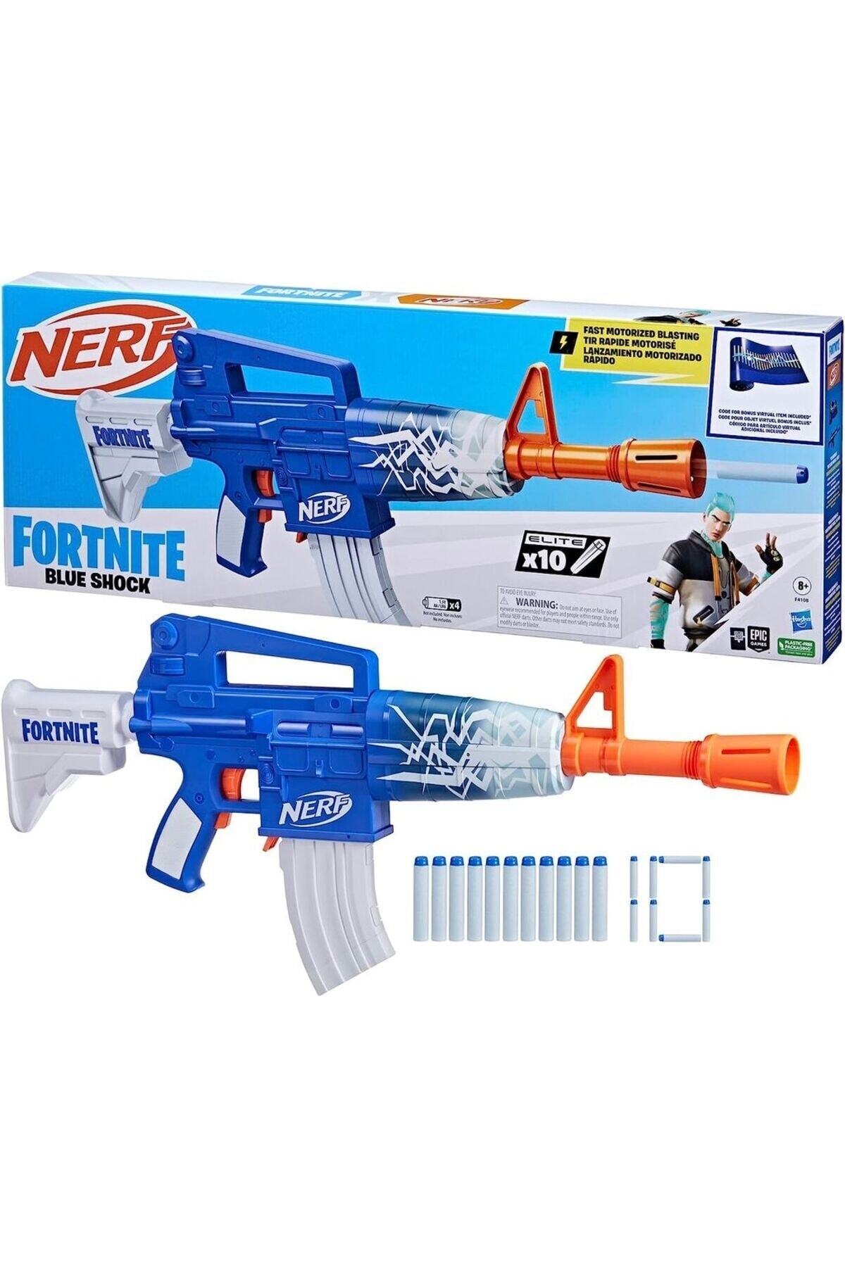 Nerf-Fortnite Blue Shock Blaster, 10-Dart Klipsi, 10 Elite Kaliko Dart, Oyunda Beat Wrap'In Kilidi 7