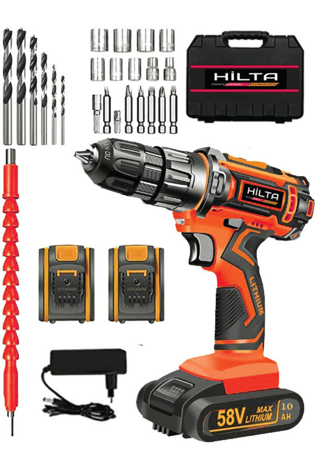 Hilta Power Germany Technology Drive 58 V 10 Ah Çift Akülü Metal Şanzuman Darbeli Şarjlı Matkap 27 Pcs Set