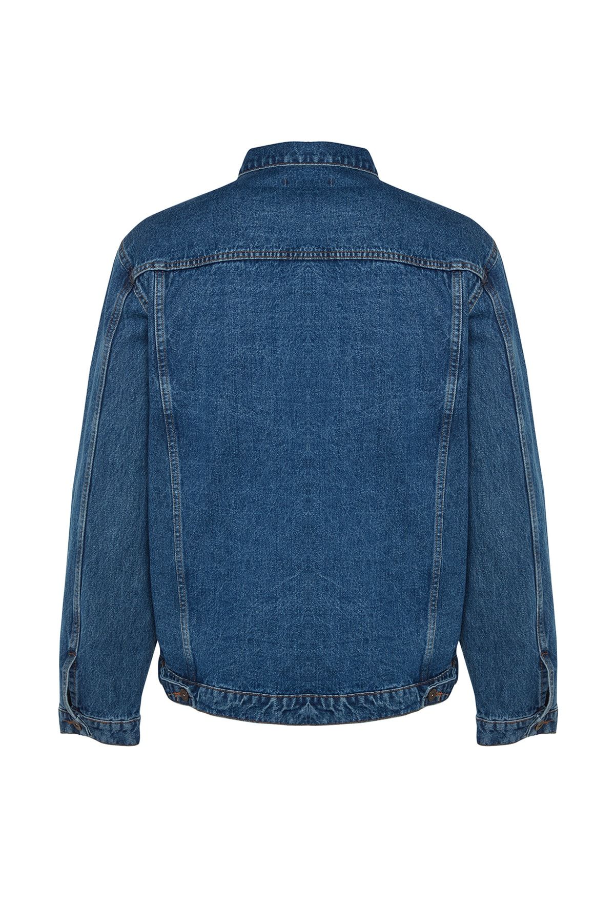 Trendyol Collection-Μεσαίο μπλε 100% βαμβακερό τζιν μπουφάν τζιν κανονικής εφαρμογής TMNAW24CE00004 8