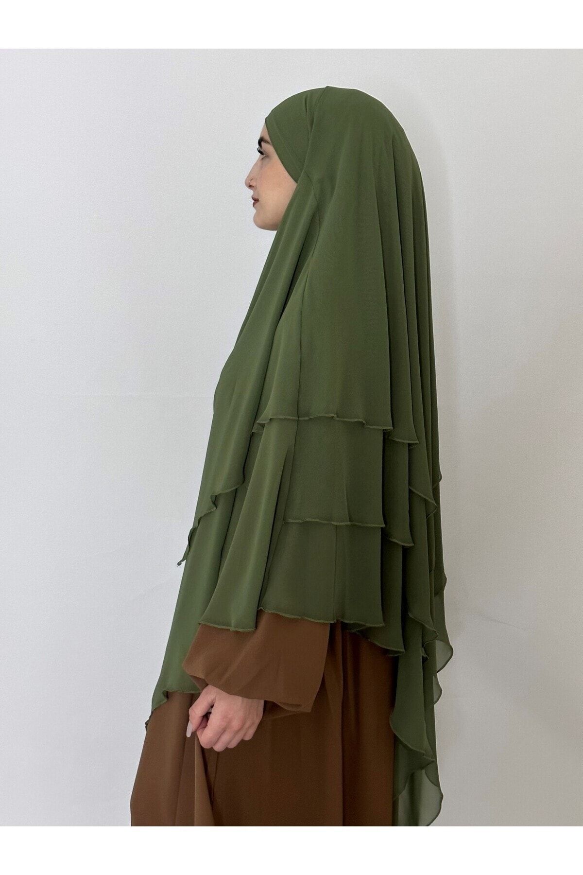 R&S modibone-Mint Green Chiffon Souffle Khimar - Three Layers, with Veil, 4 Strings 4