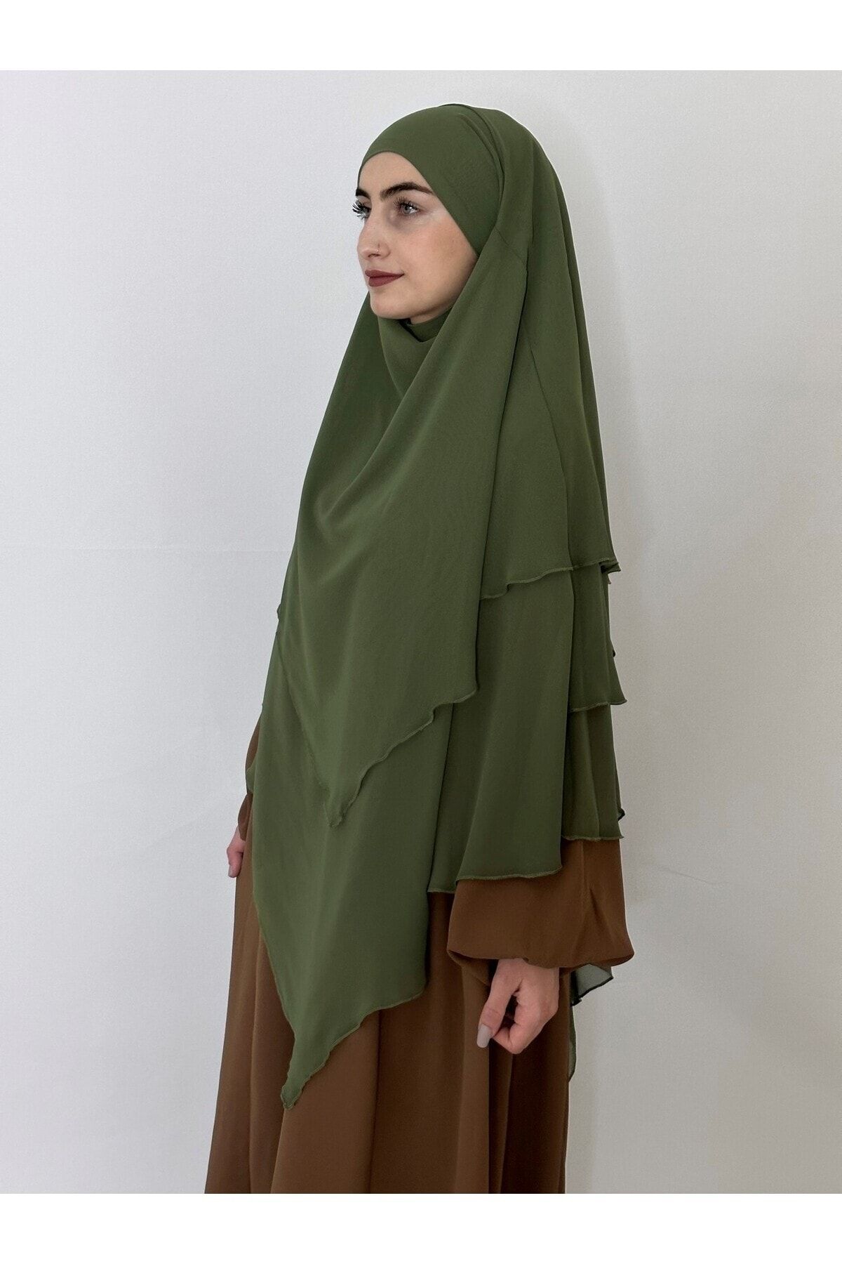 R&S modibone-Mint Green Chiffon Souffle Khimar - Three Layers, with Veil, 4 Strings 7