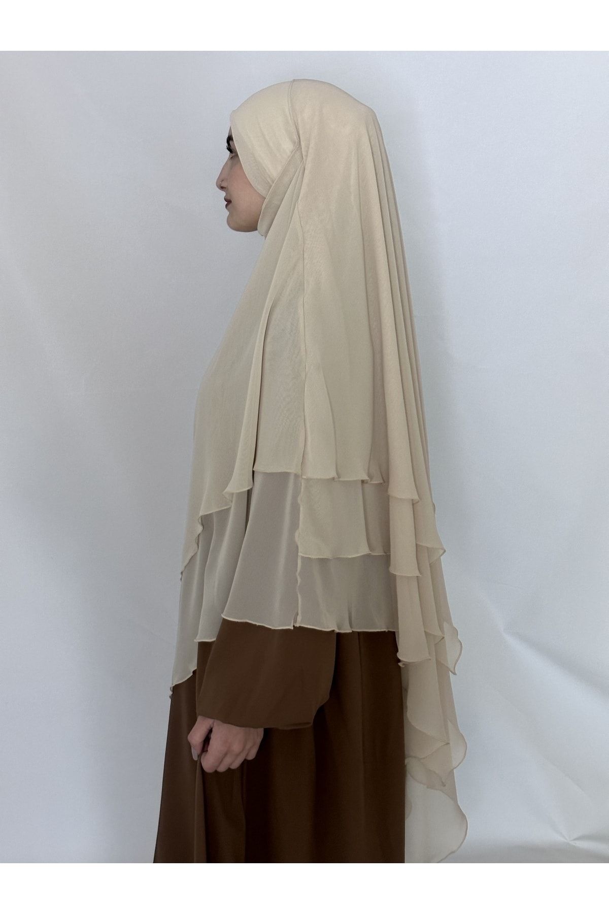 R&S modibone-Three Layers Ready Made Veil Souffle Khimar Chiffon scarf 4 string cream 4