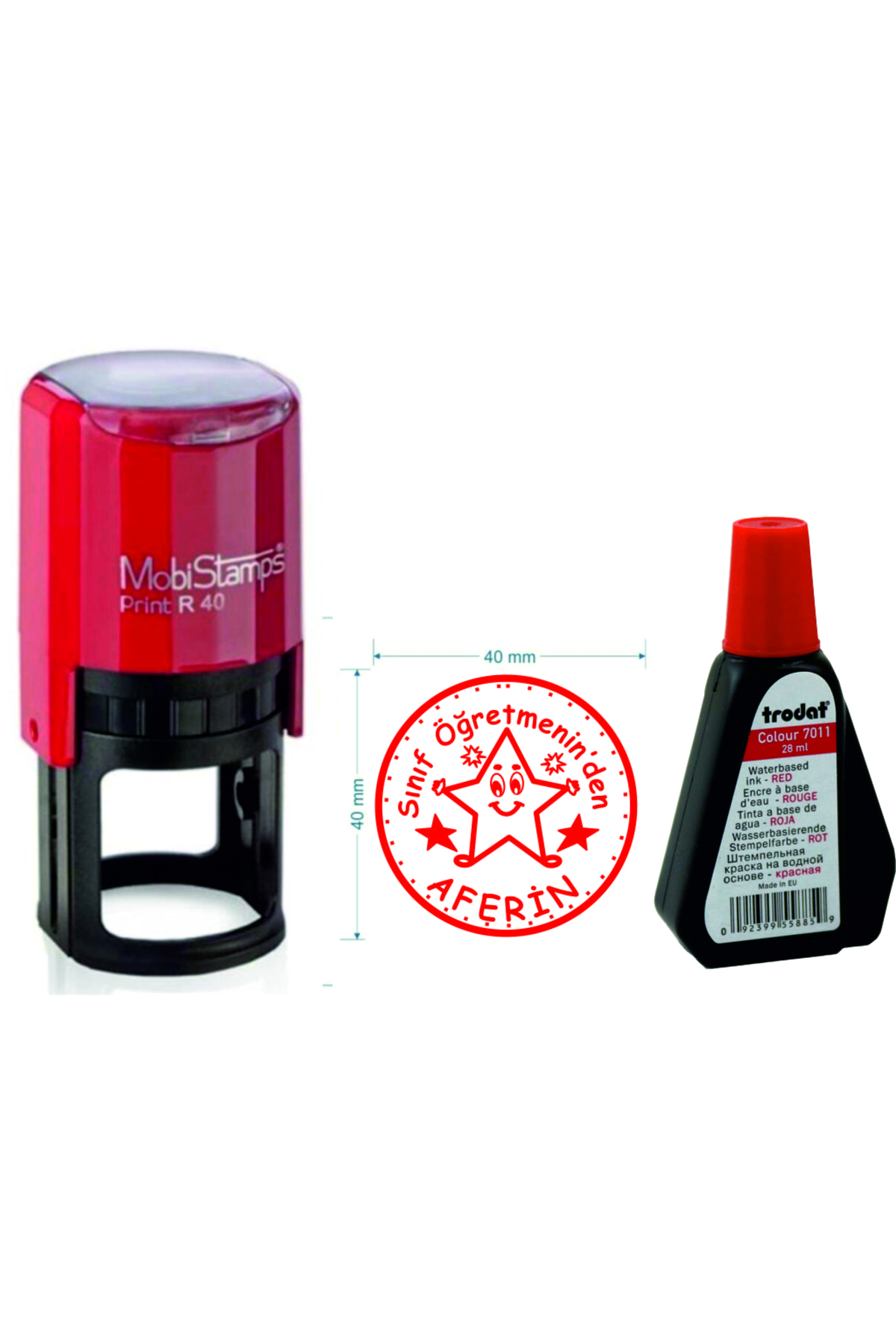 KARADENİZ DİJİTAL Kişiye Özel Öğretmen Kaşesi - Yuvarlak Aferin Kaşesi Trodat 7011 Mürekkep