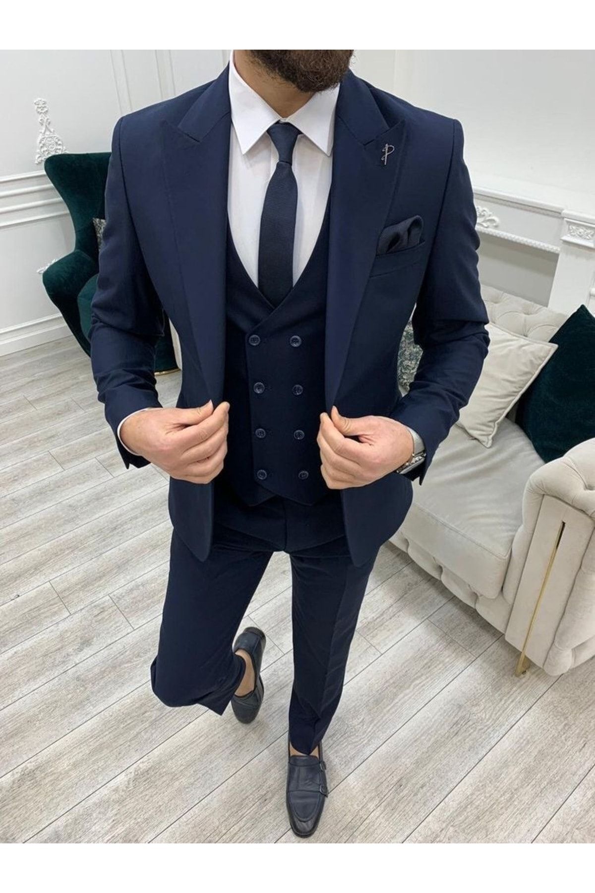 Navy blue coat top suit