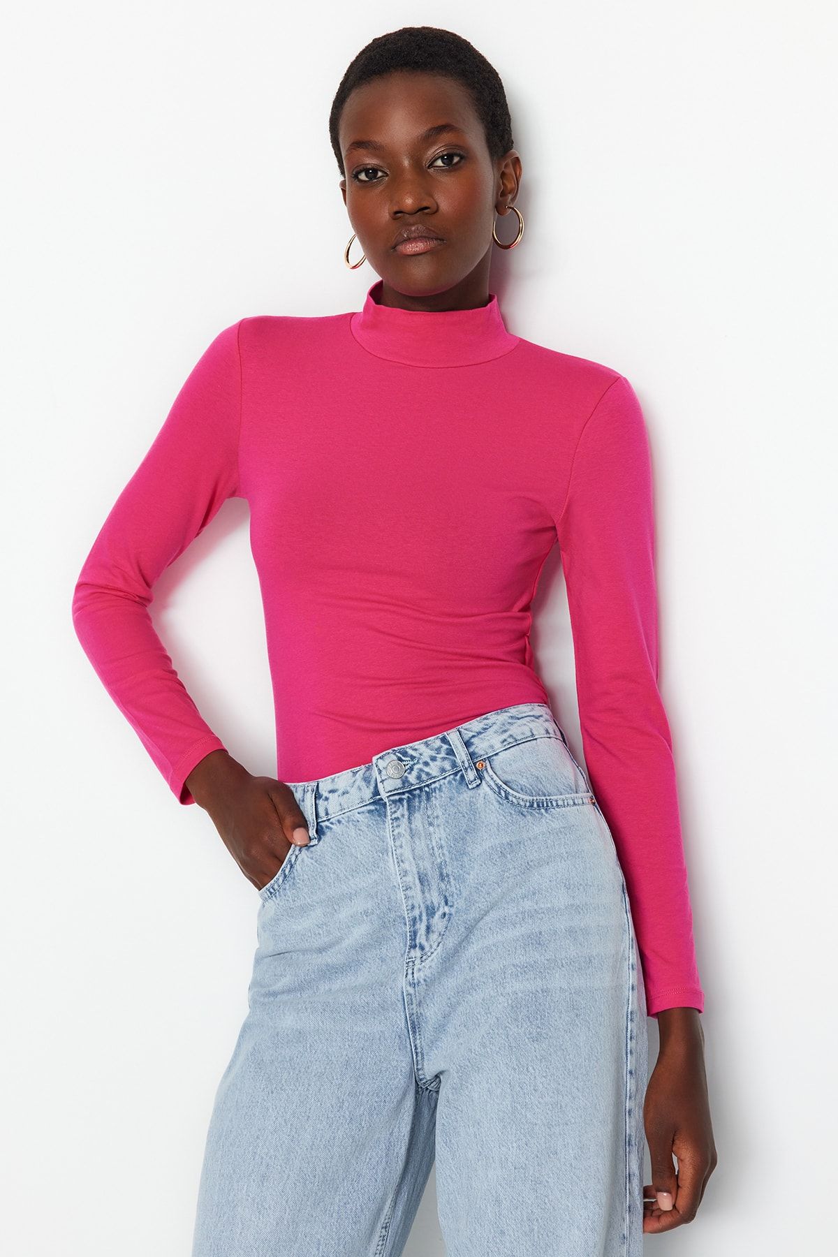 Trendyol Collection Dziane Body Z Golfem W Kolorze Fuksji Kobieta - S