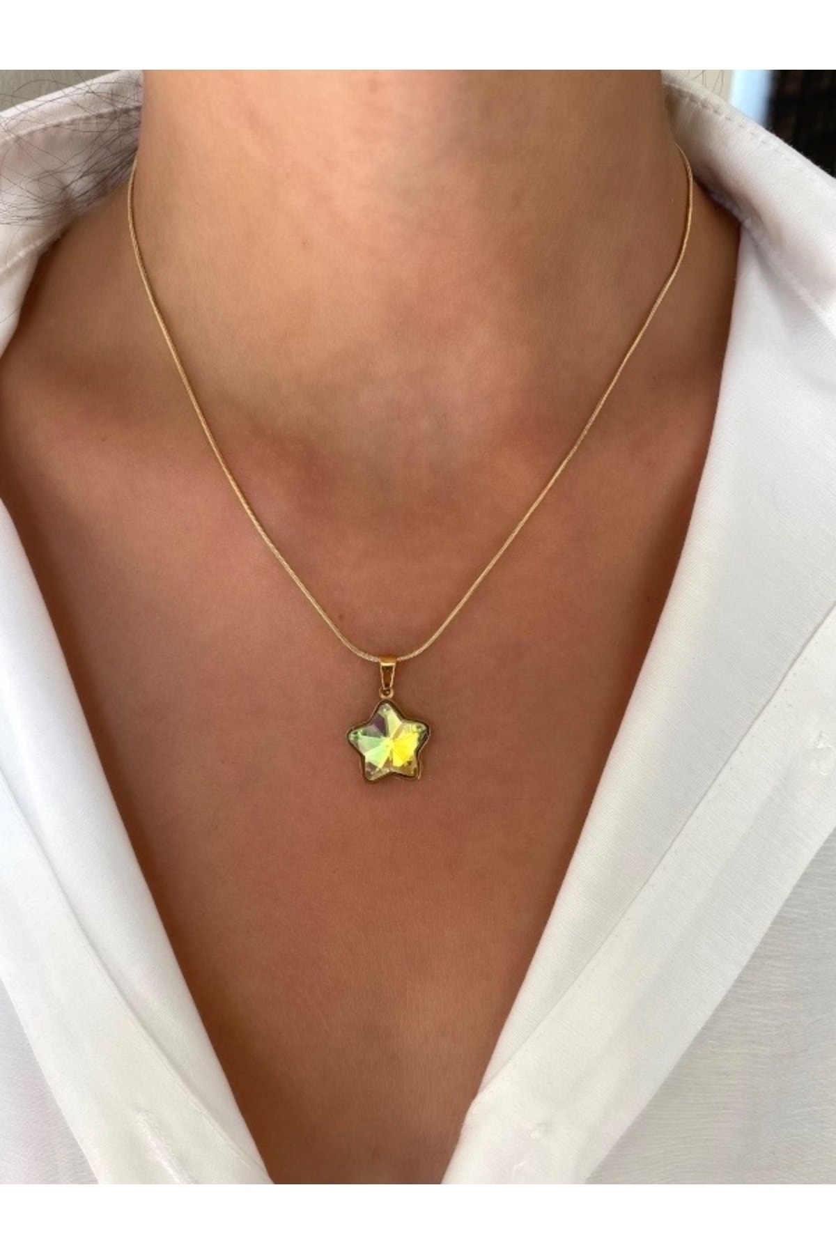 Star Model Steel Necklace with Zircon Stone