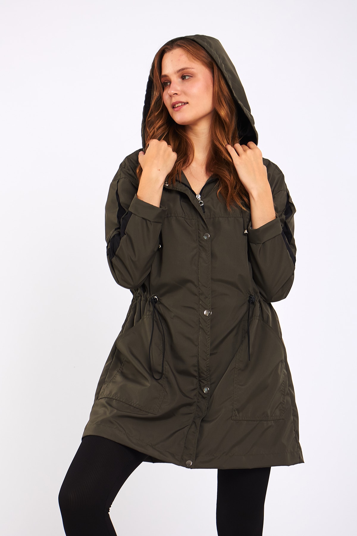 Moda Tuğram Micro Haki Midi Yağmurluk & Rüzgarlık