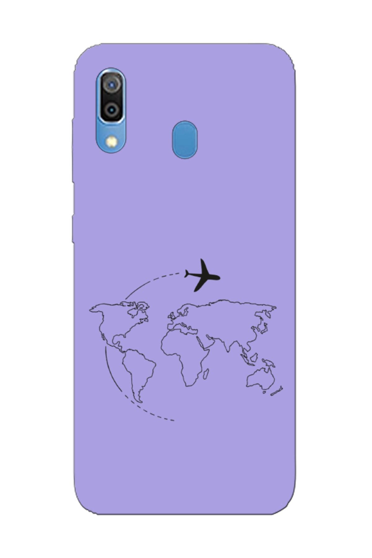 Samsung A20 Map Airplane Purple Phone Case
