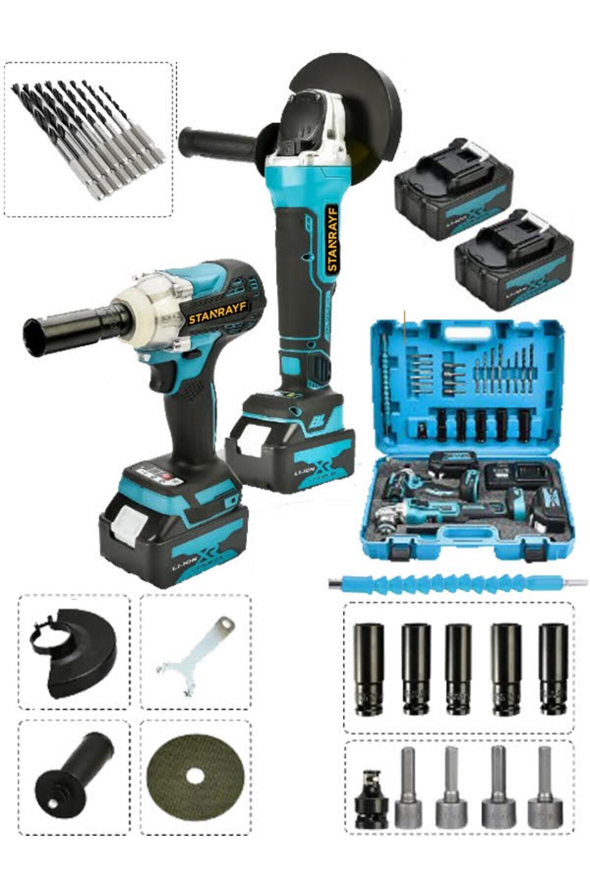 STANRAFY Alman Teknoloji 128 VF 12 AH BL Motor Süper 2 Li Set Somun Sökme Spiral Taşlama Çantalı 2 Akülü