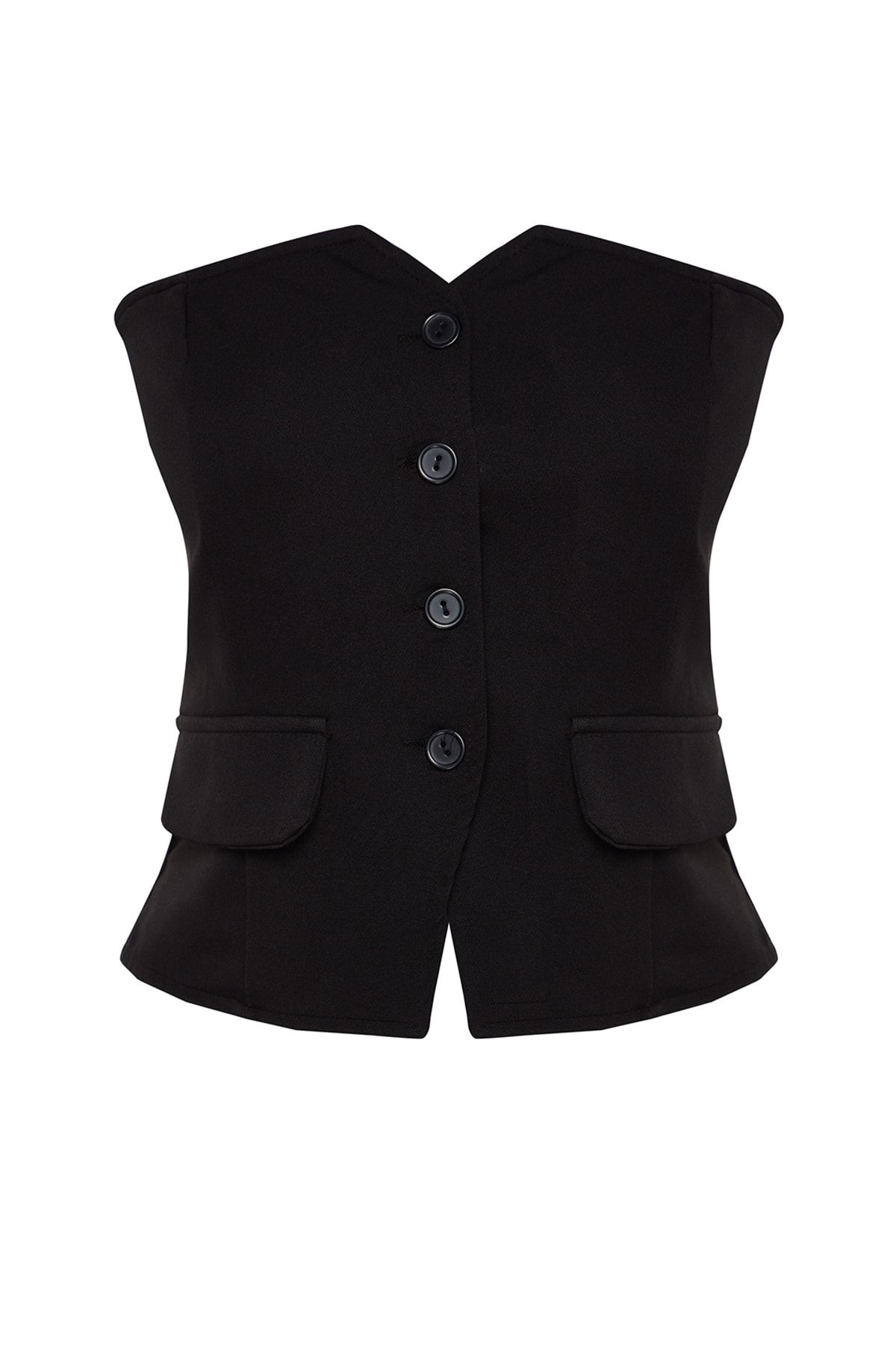 Trendyol Collection-Schwarze, schmal geschnittene, trägerlose Crop-Webweste TWOAW24YE00034 7