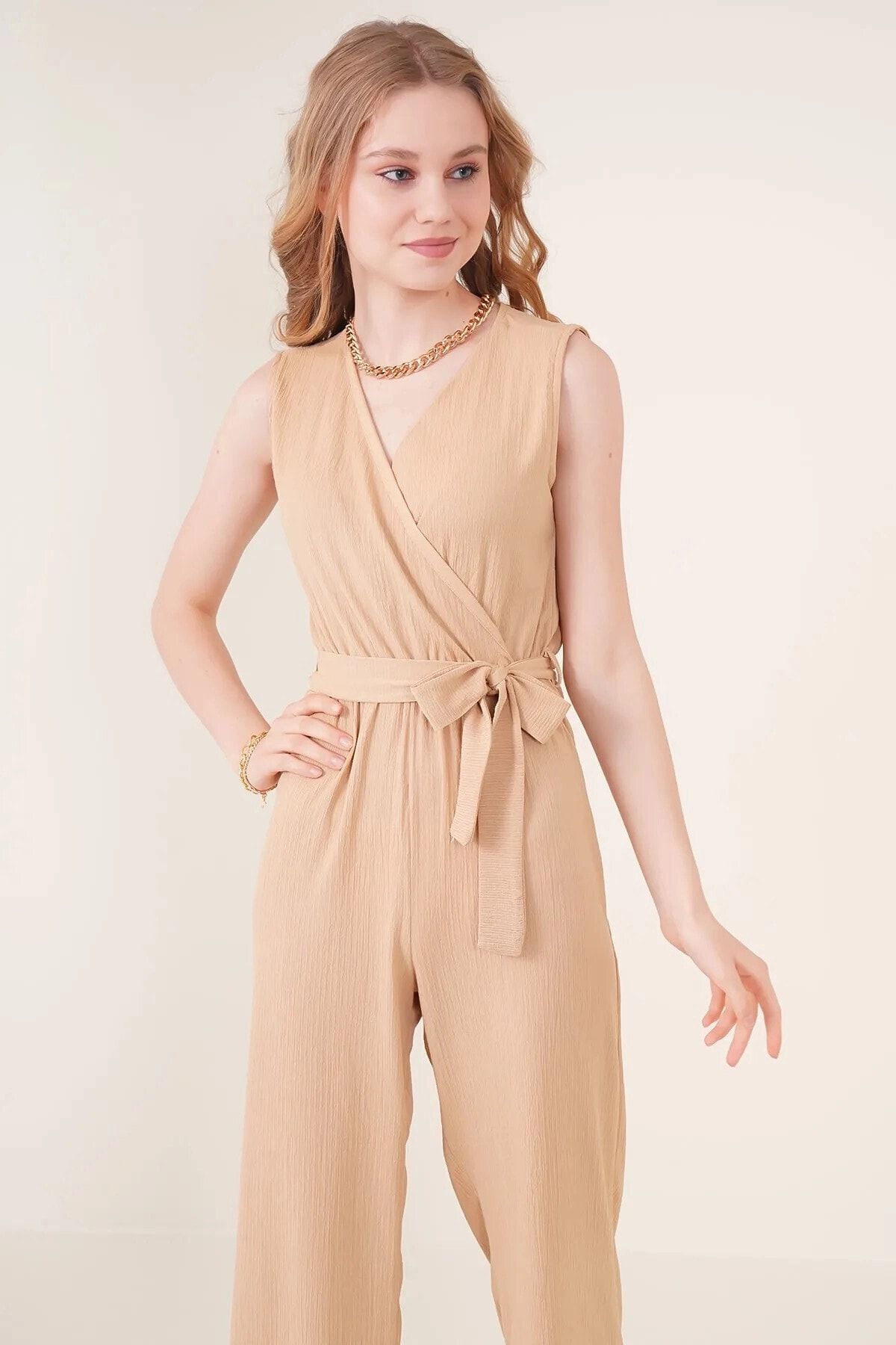 hazelin Women s Cream Waist Elastic Deep Double Breasted V Neck